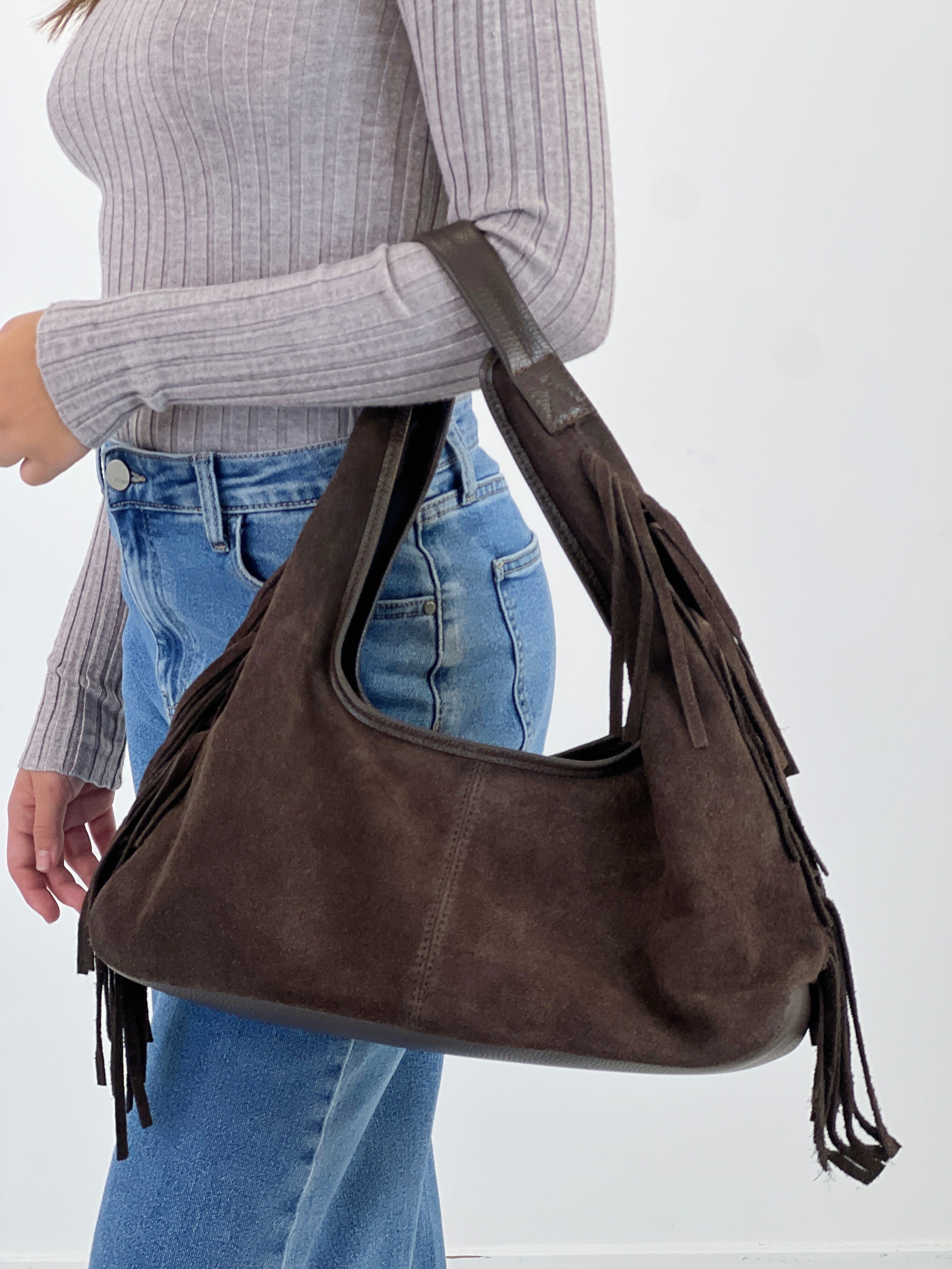 Bolso hobo piel flecos