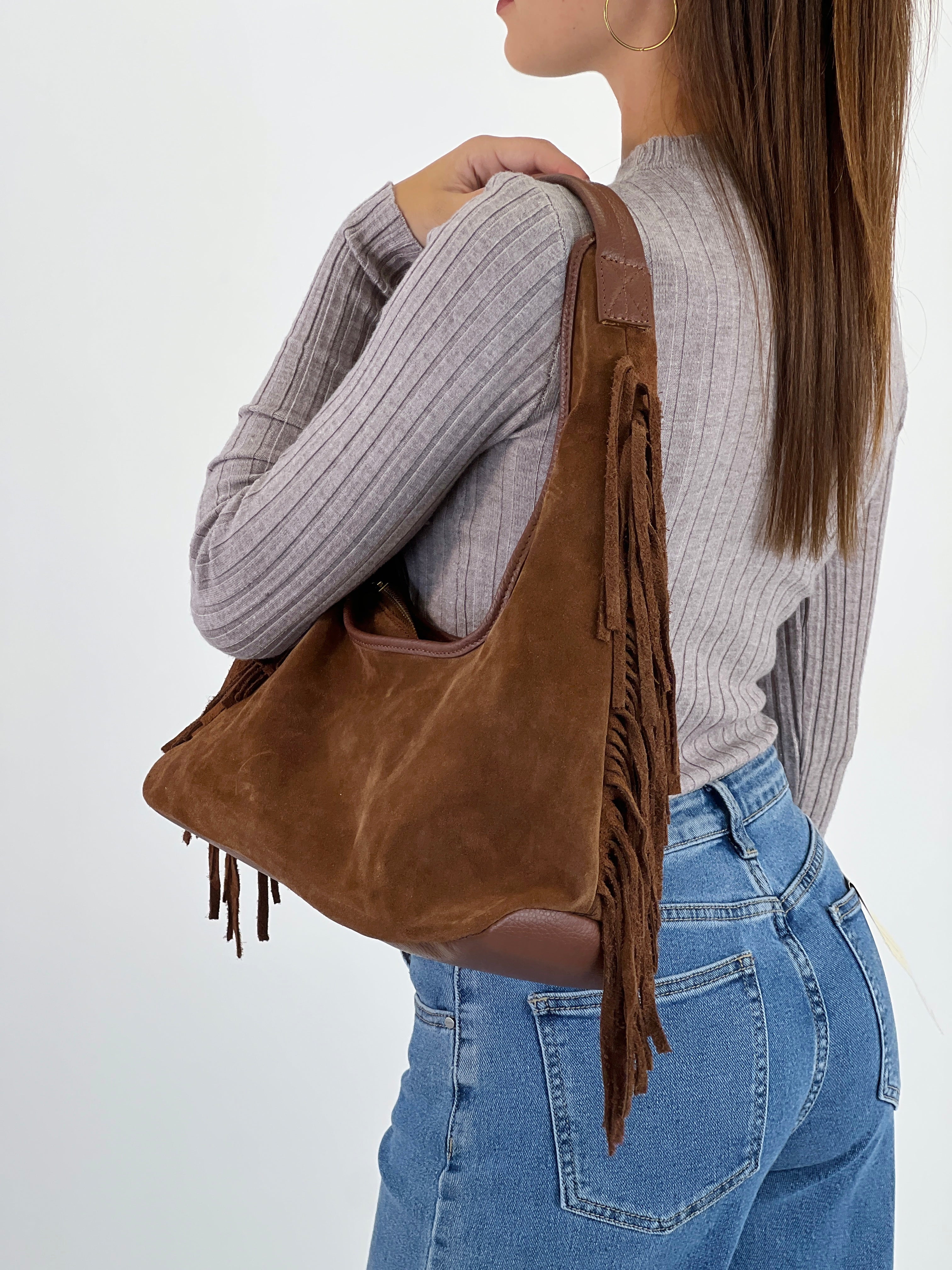 Bolso hobo piel flecos