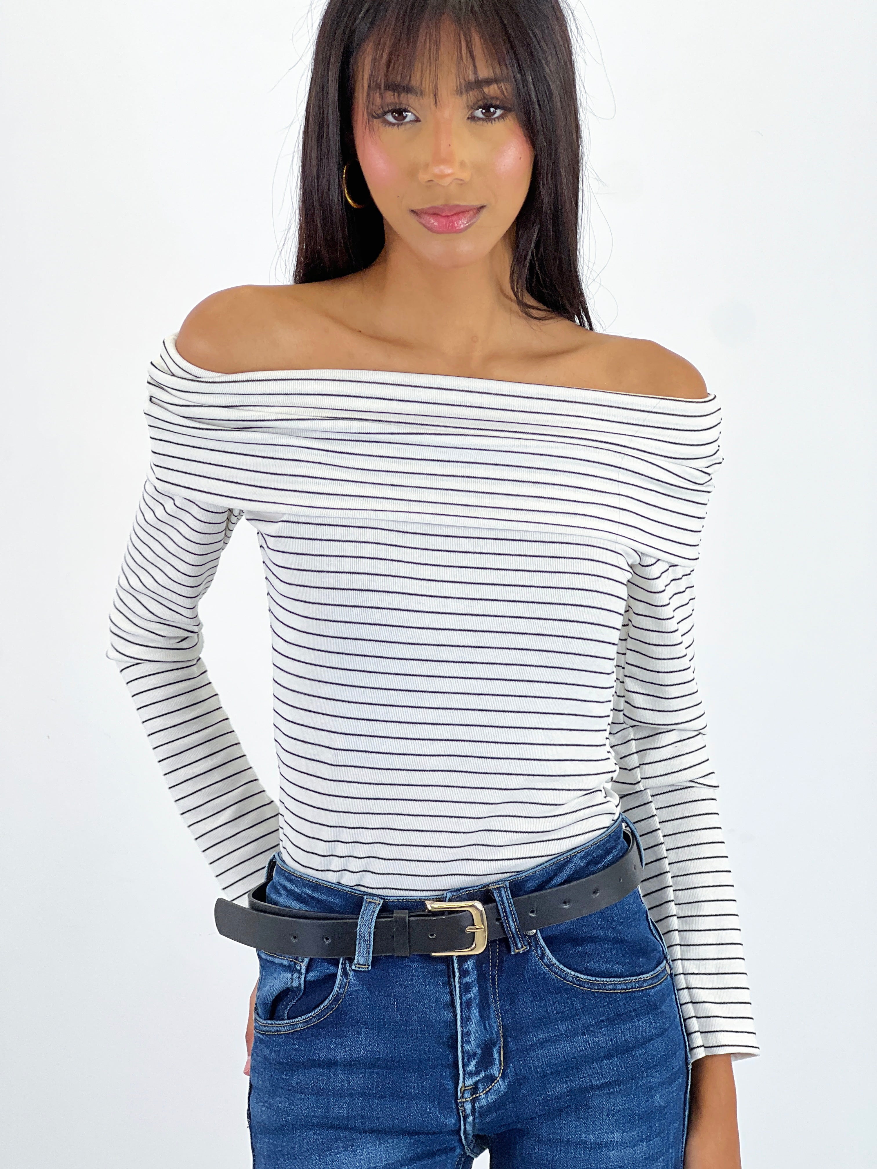Boat neck striped jersey