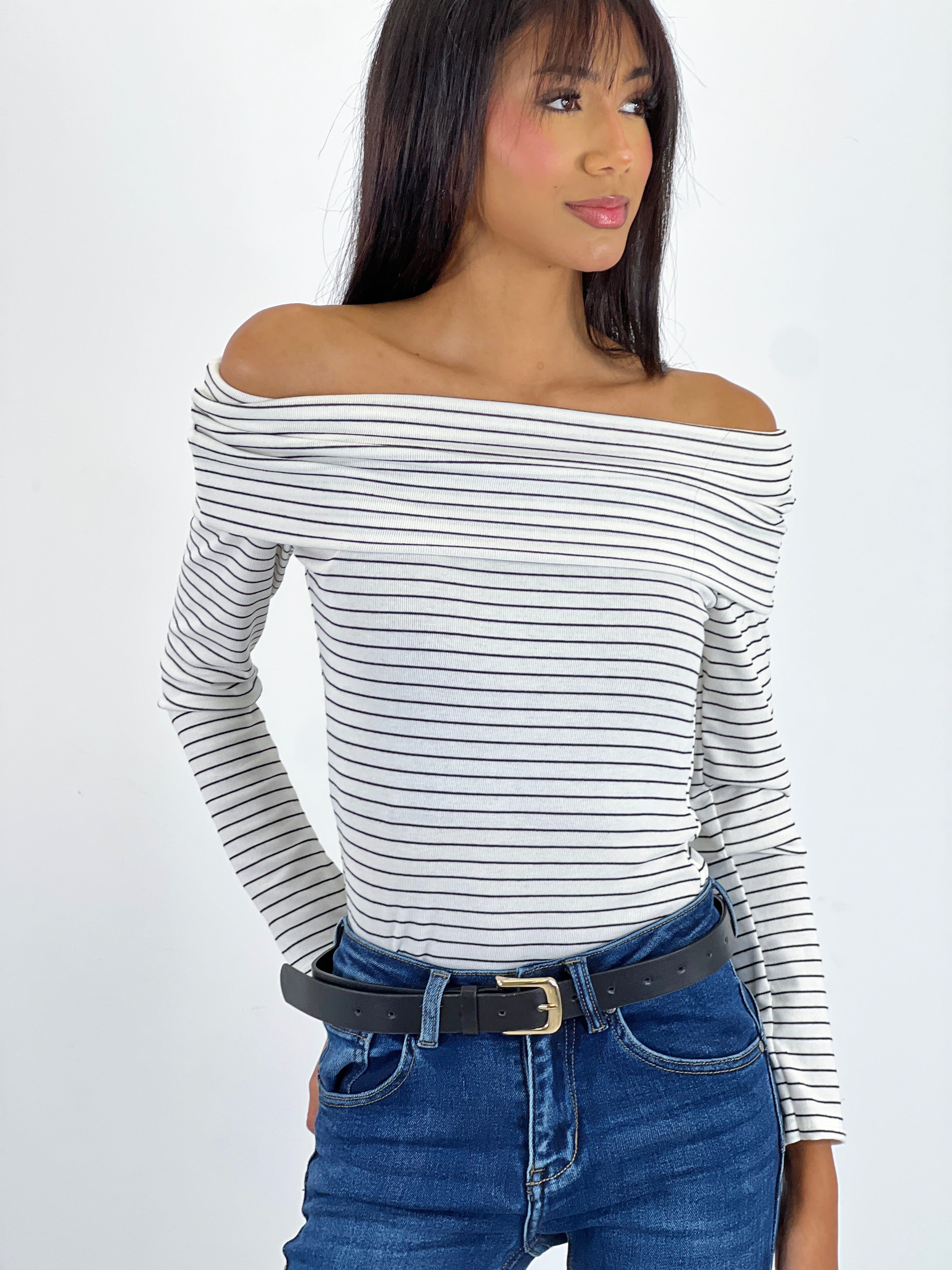 Boat neck striped jersey