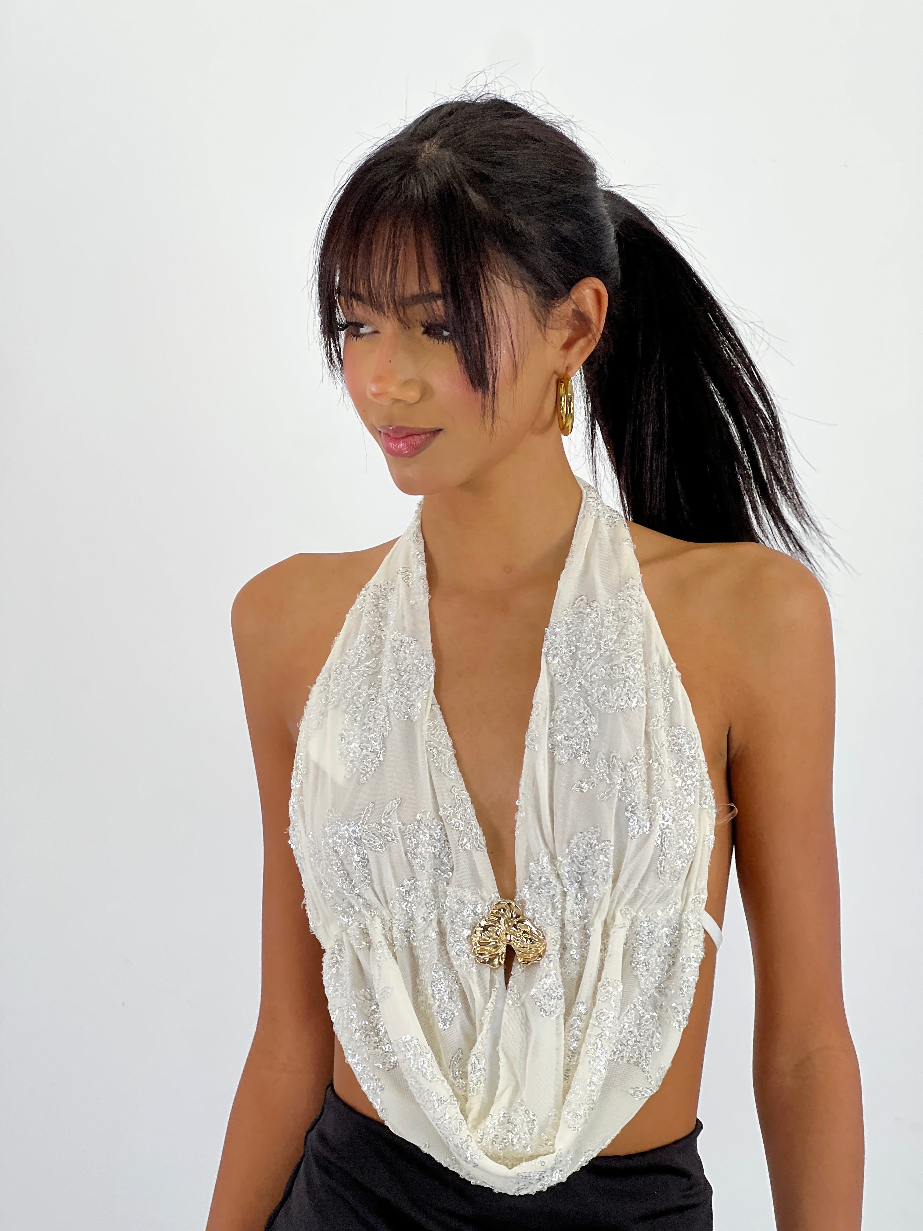 Top halter embroidered sequins