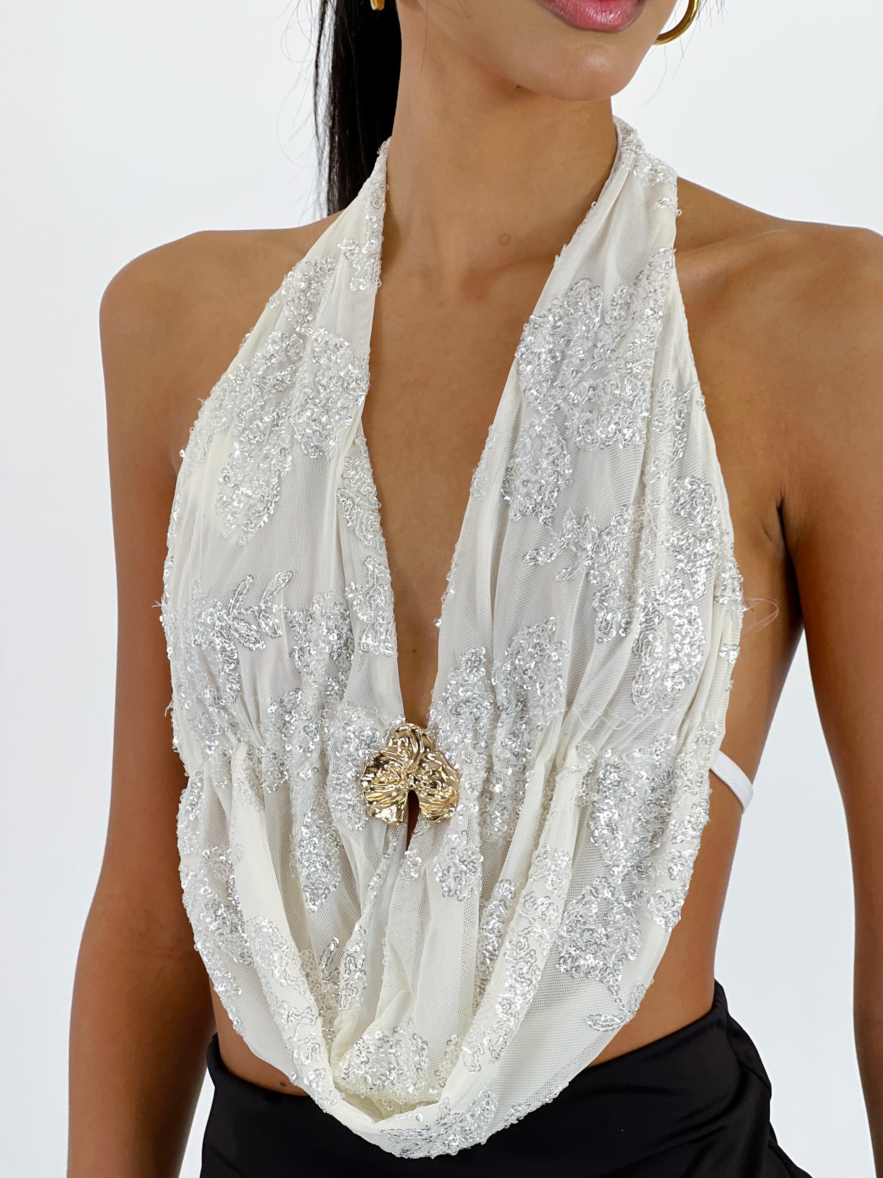 Top halter embroidered sequins