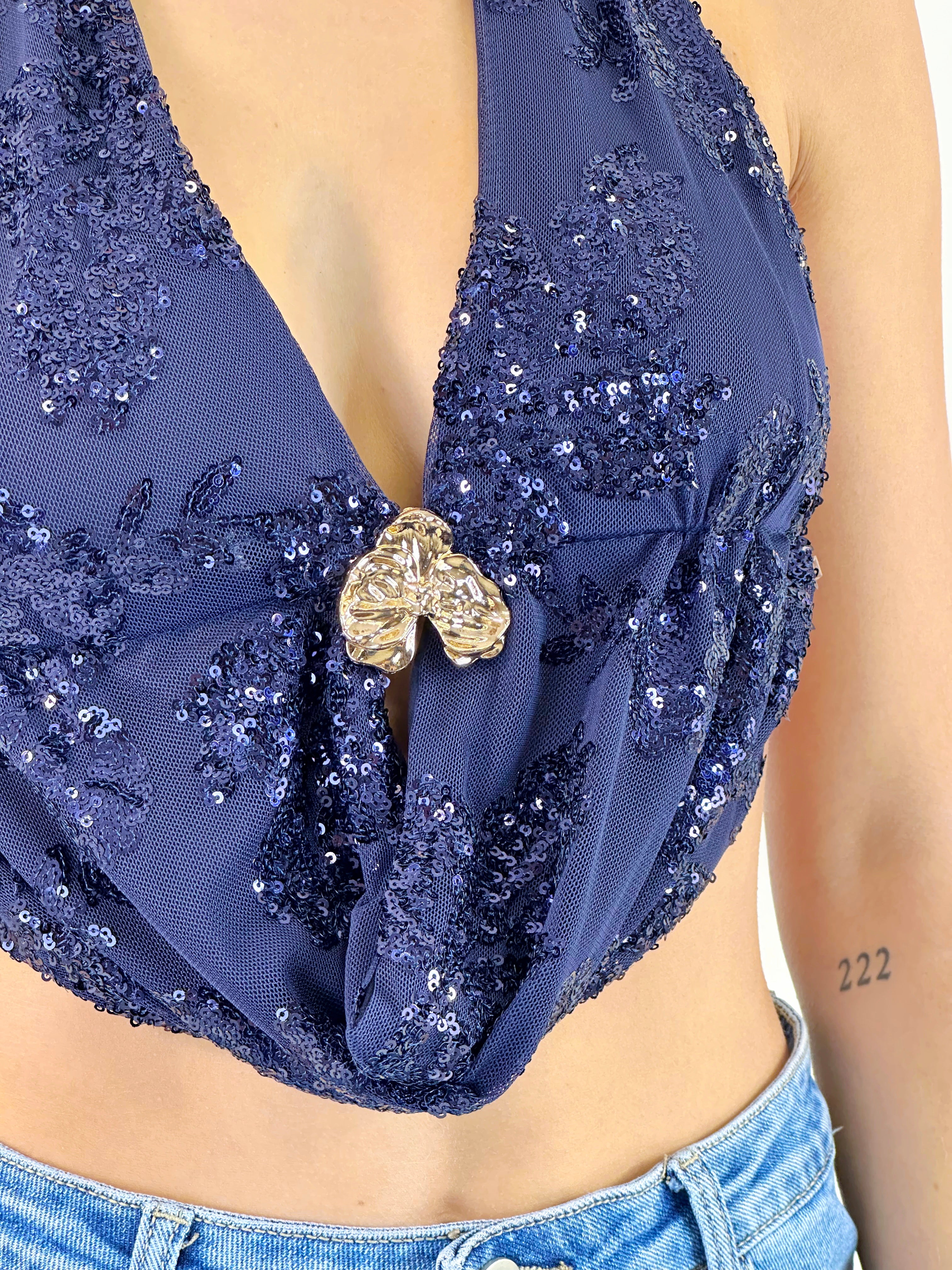 Top halter embroidered sequins