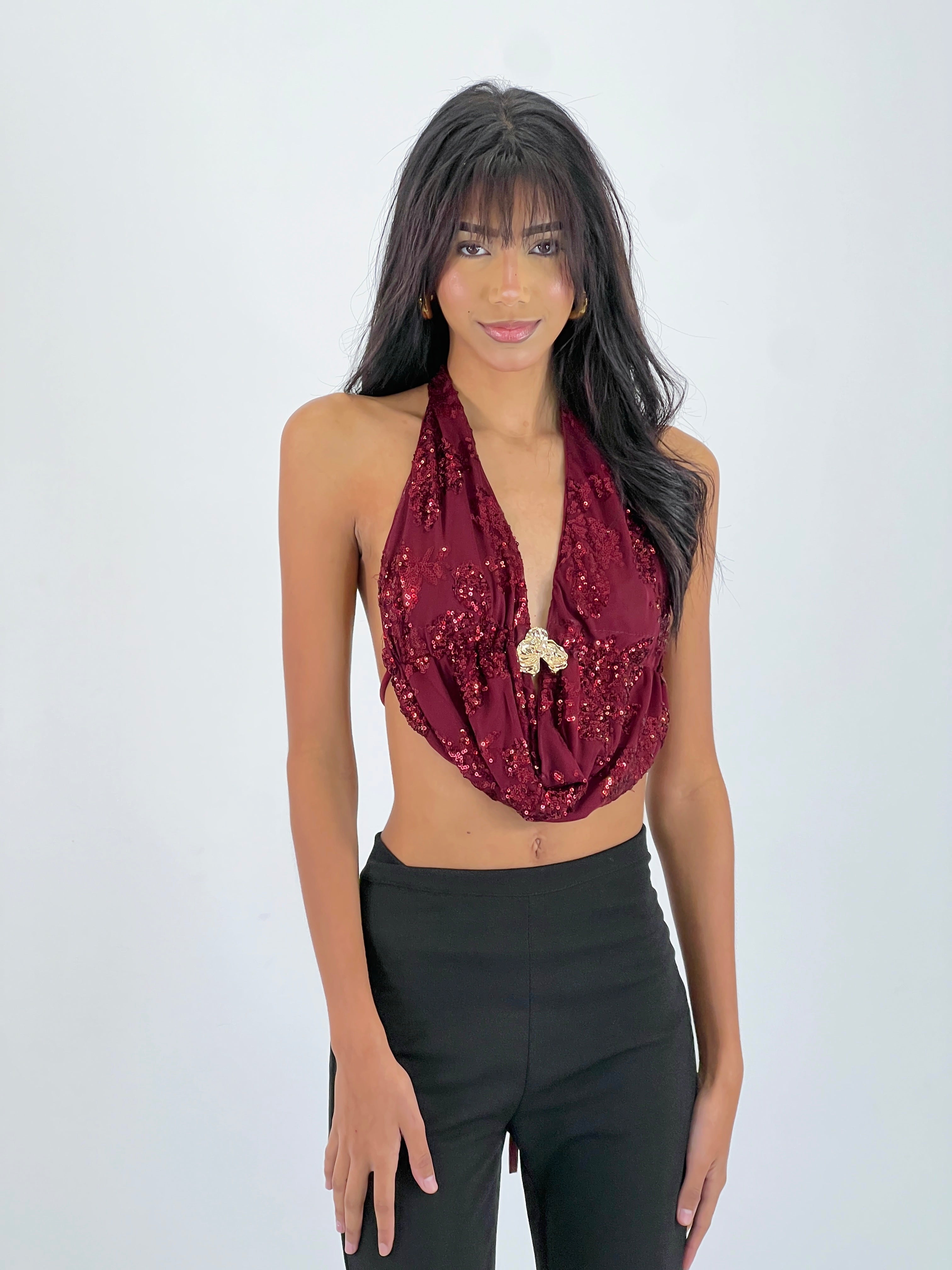 Top halter embroidered sequins