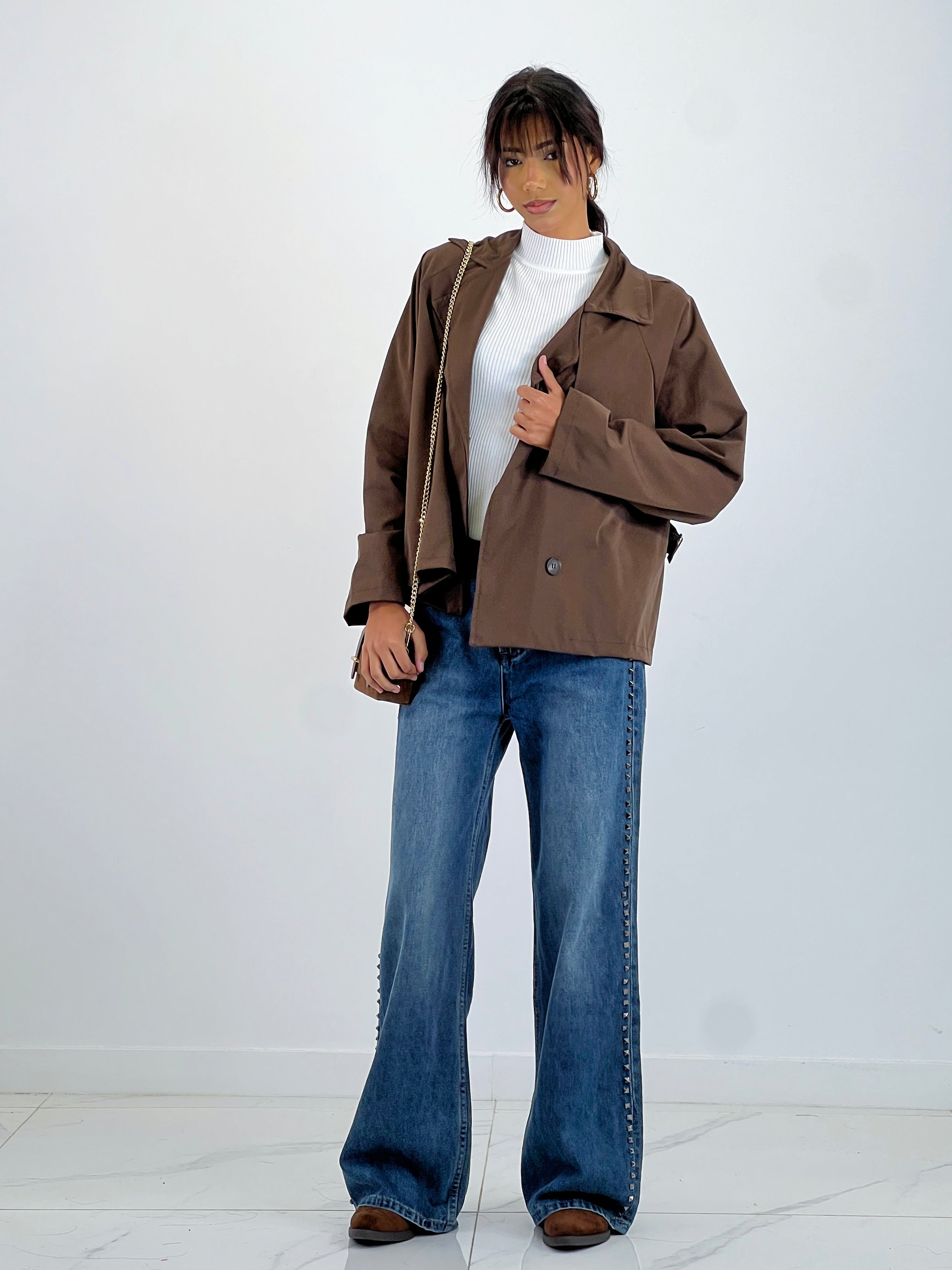 Jeans wide leg tiro alto tachuelas - Zebra&Maduixa®