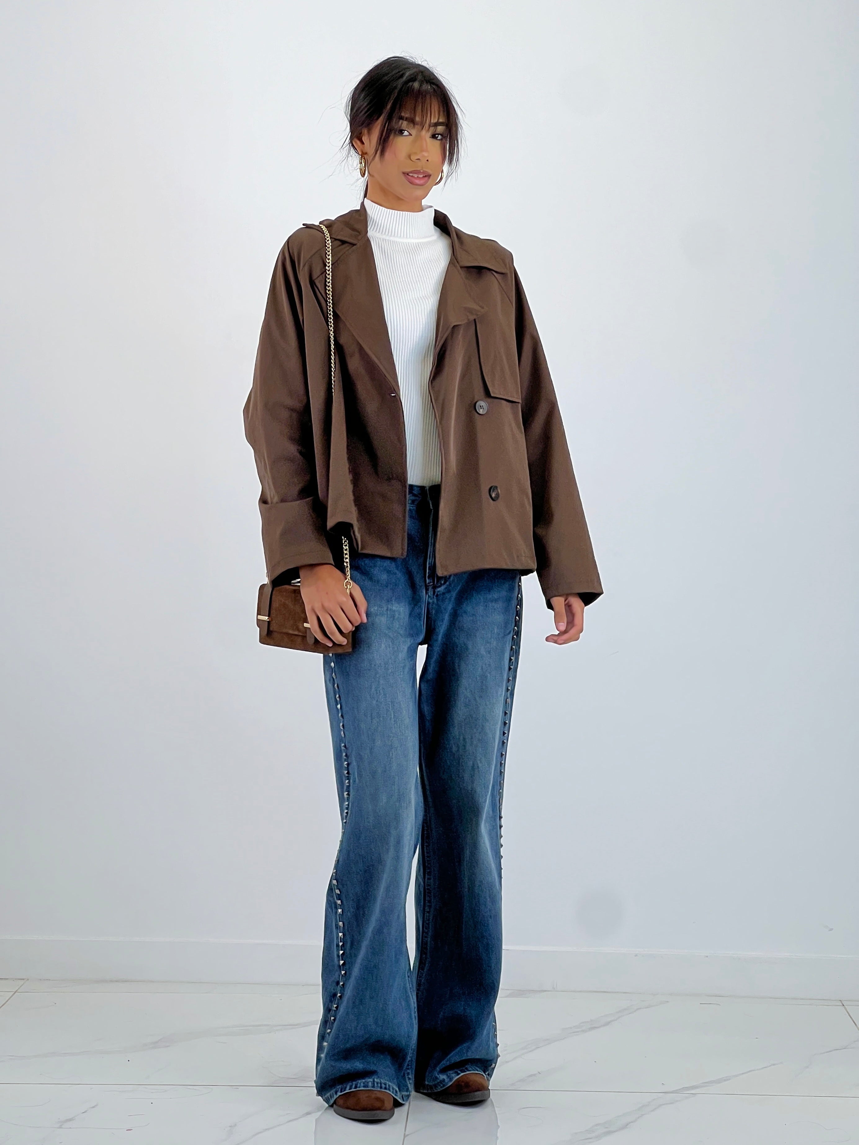 Jeans wide leg tiro alto tachuelas - Zebra&Maduixa®