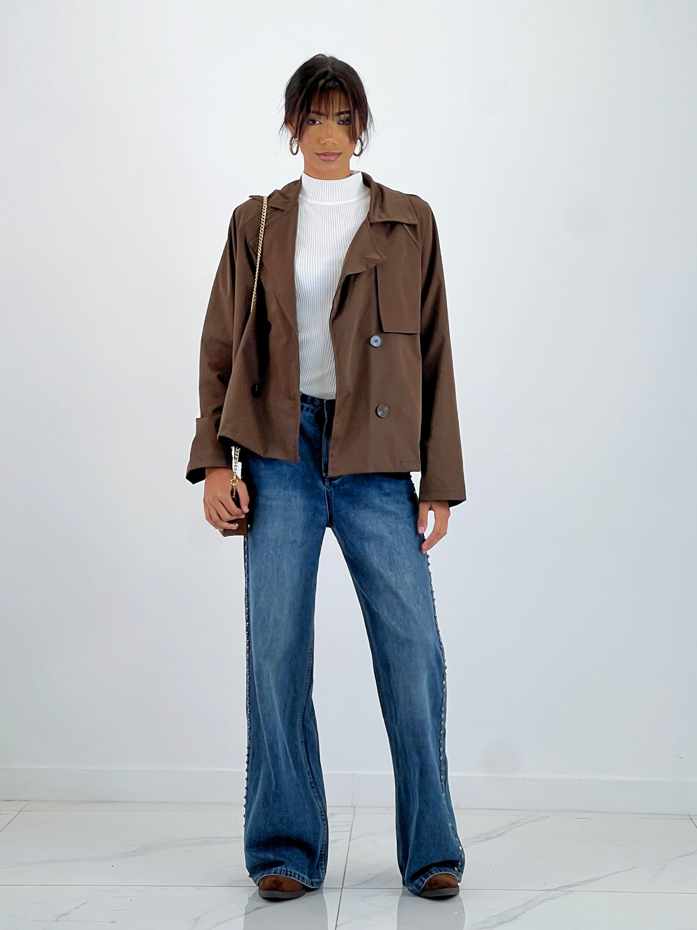 Jeans wide leg tiro alto tachuelas - Zebra&Maduixa®