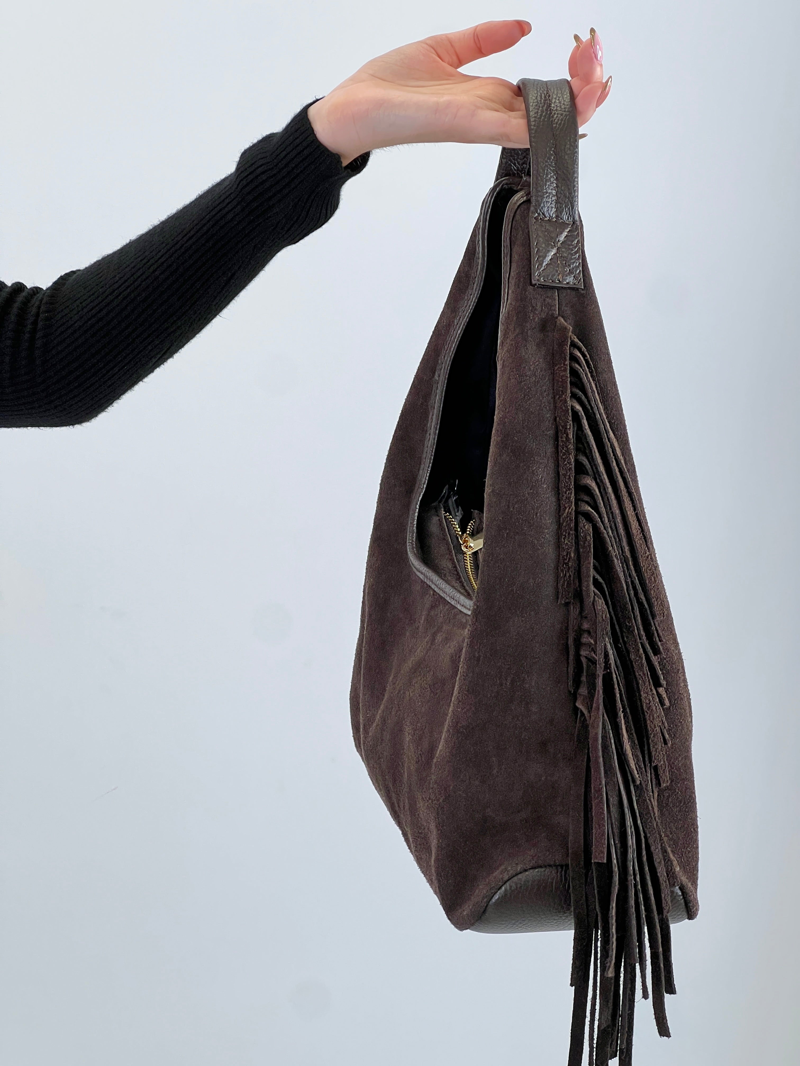 Bolso hobo piel flecos