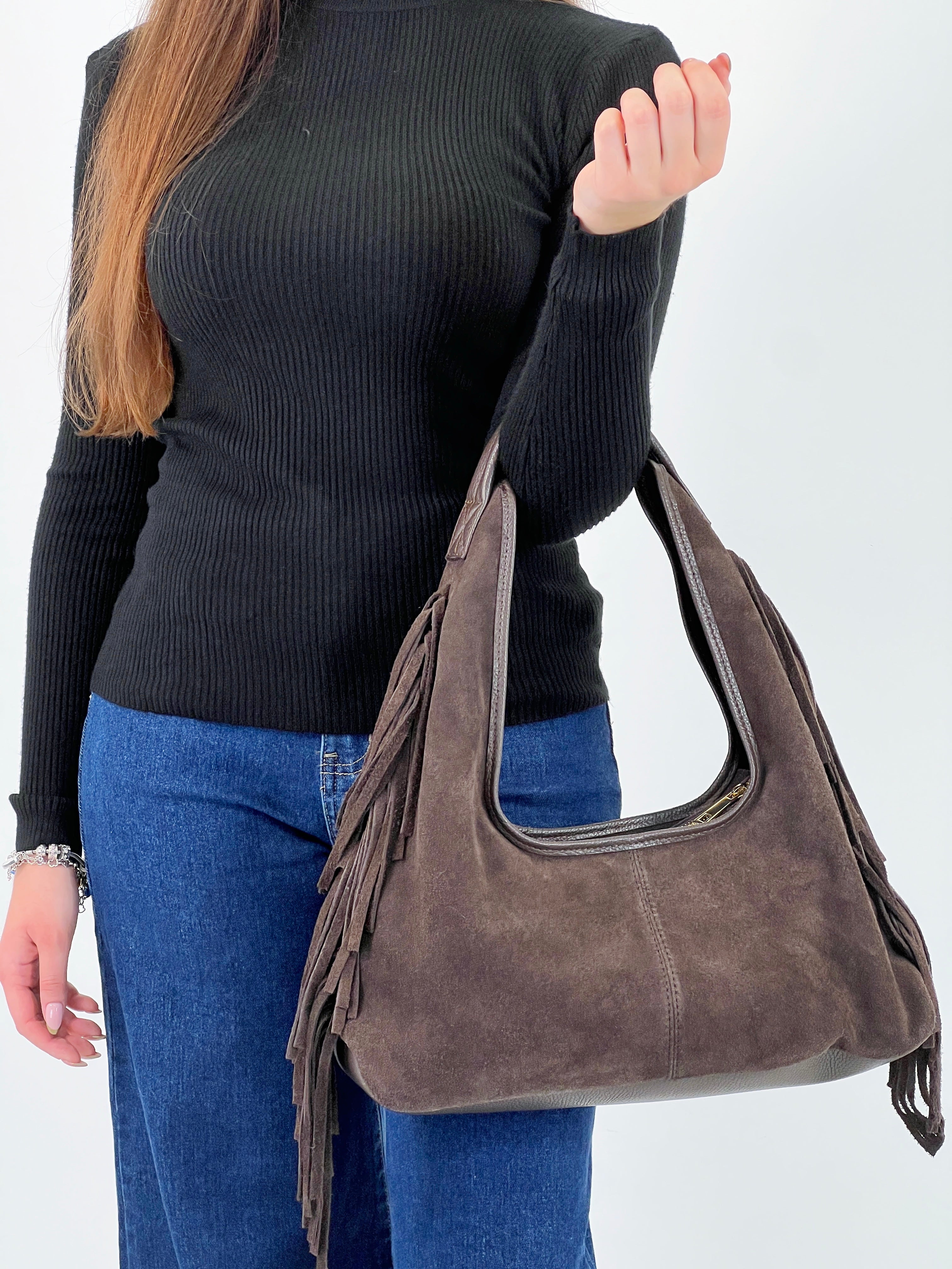 Bolso hobo piel flecos