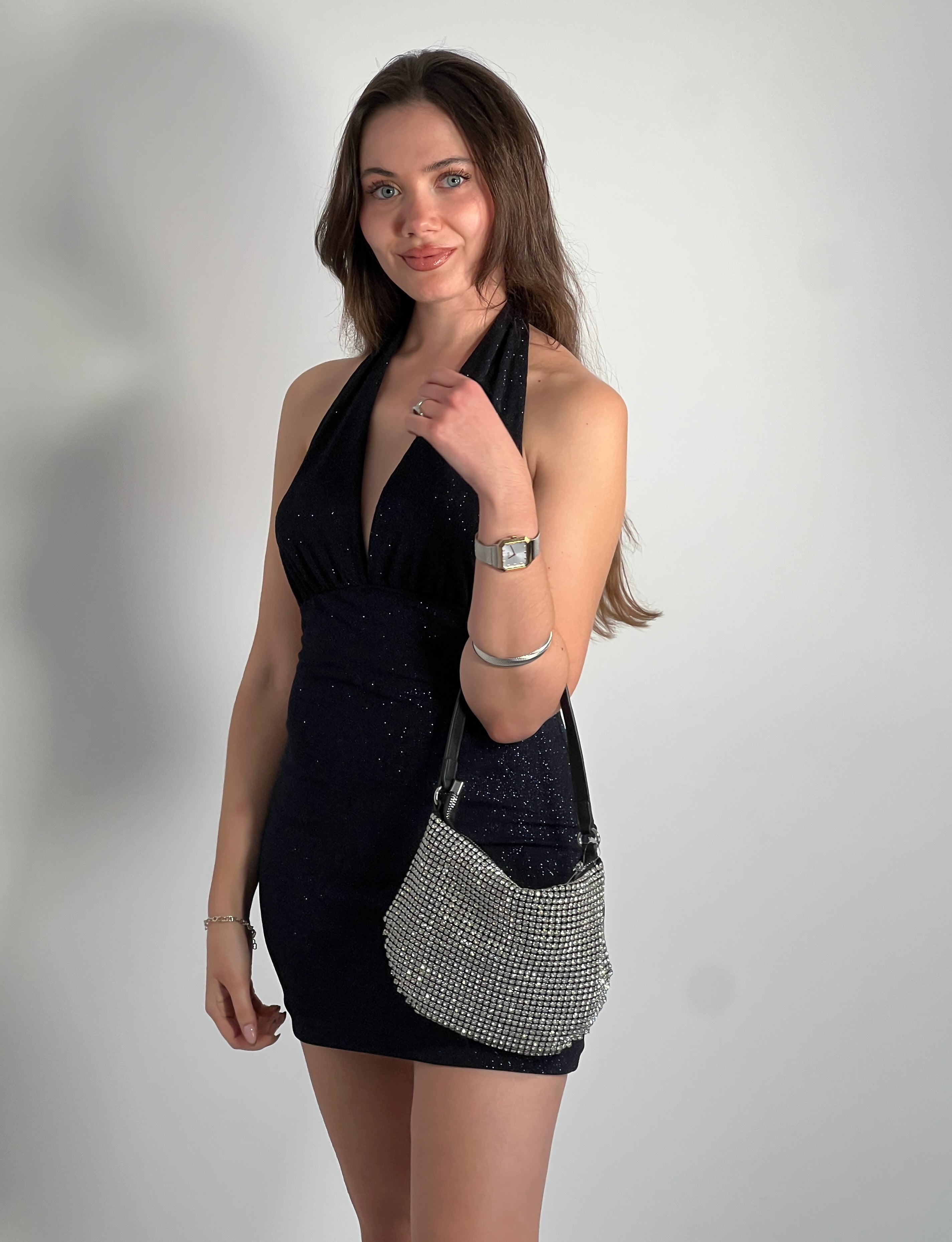 Short lurex halter dress