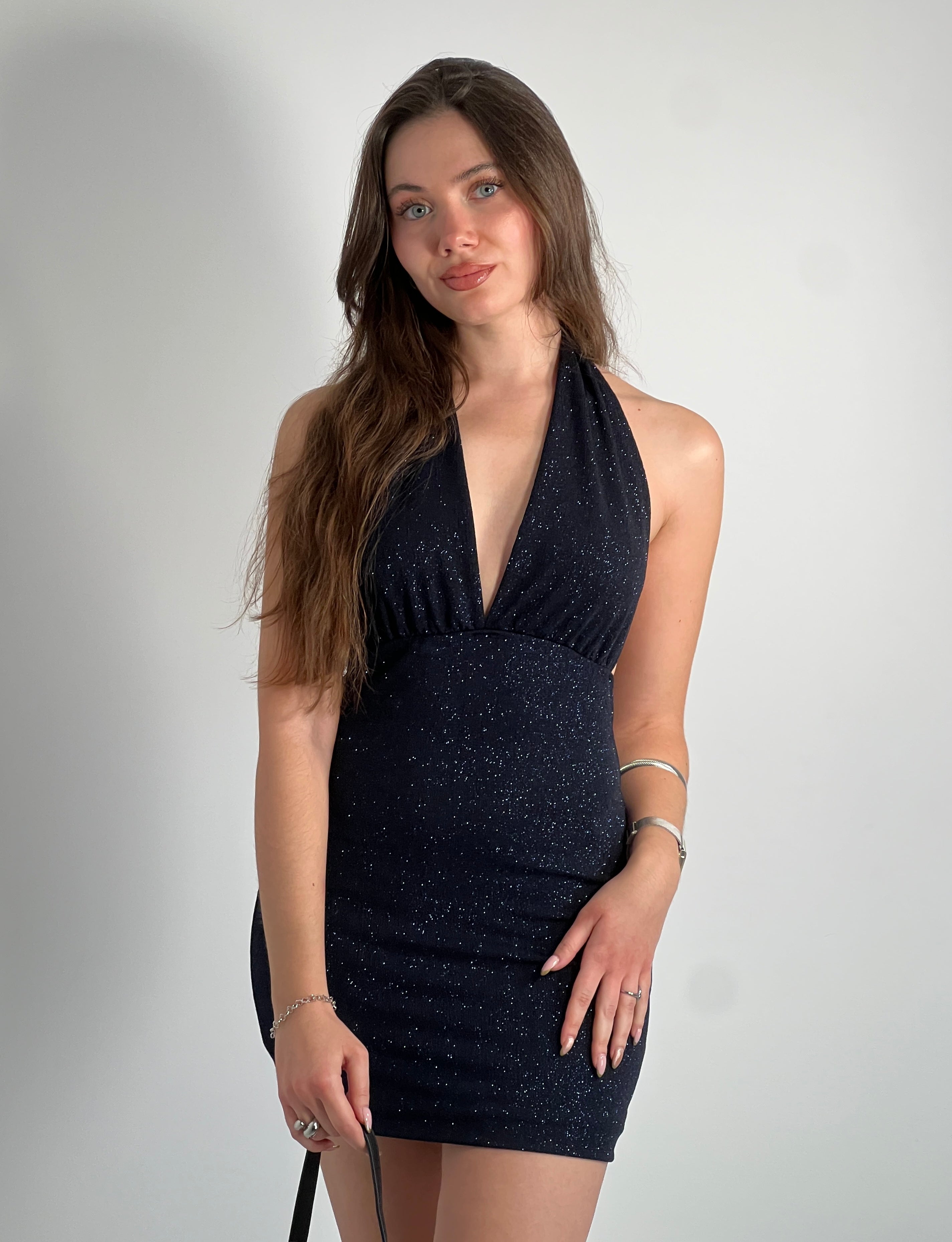 Short lurex halter dress