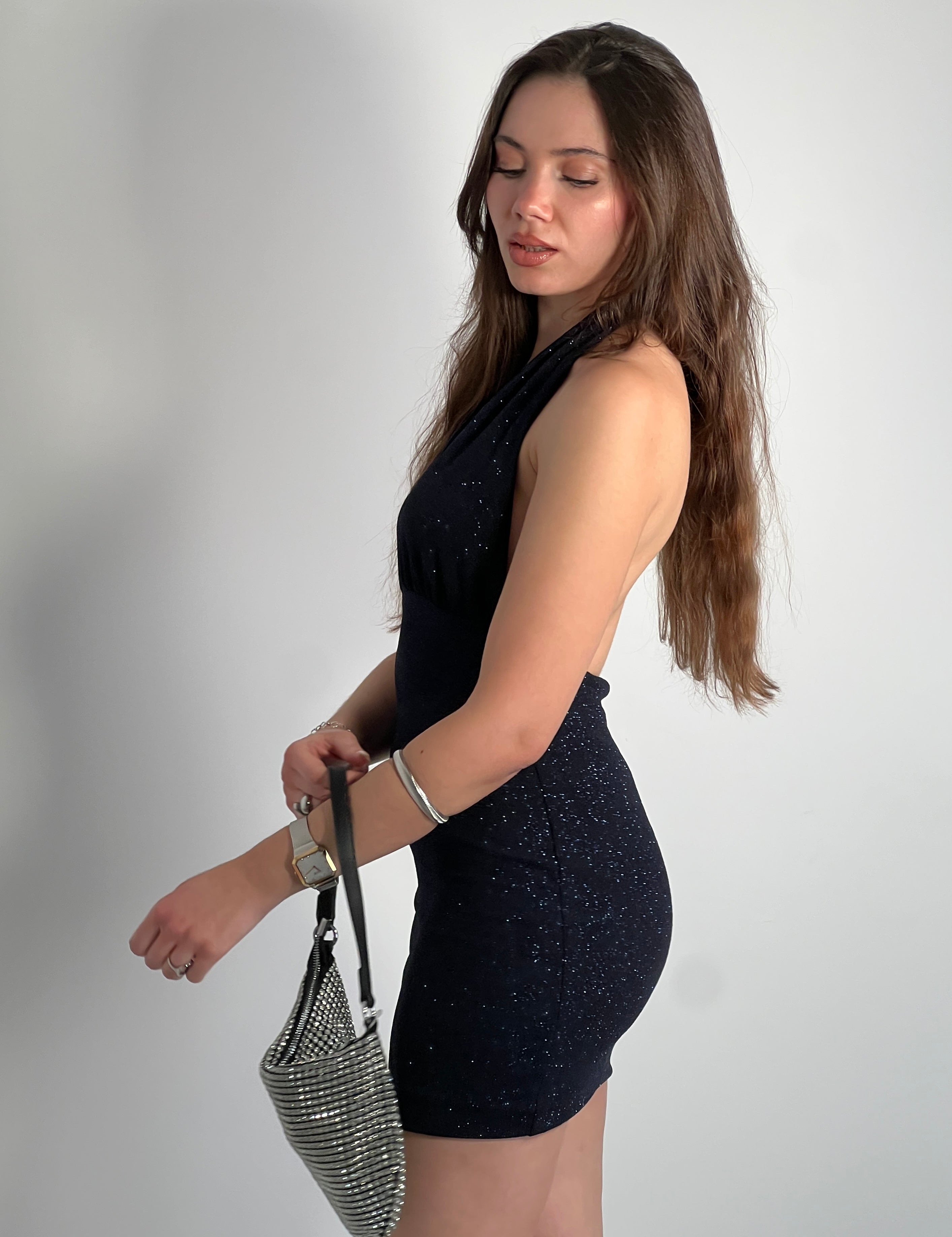 Short lurex halter dress