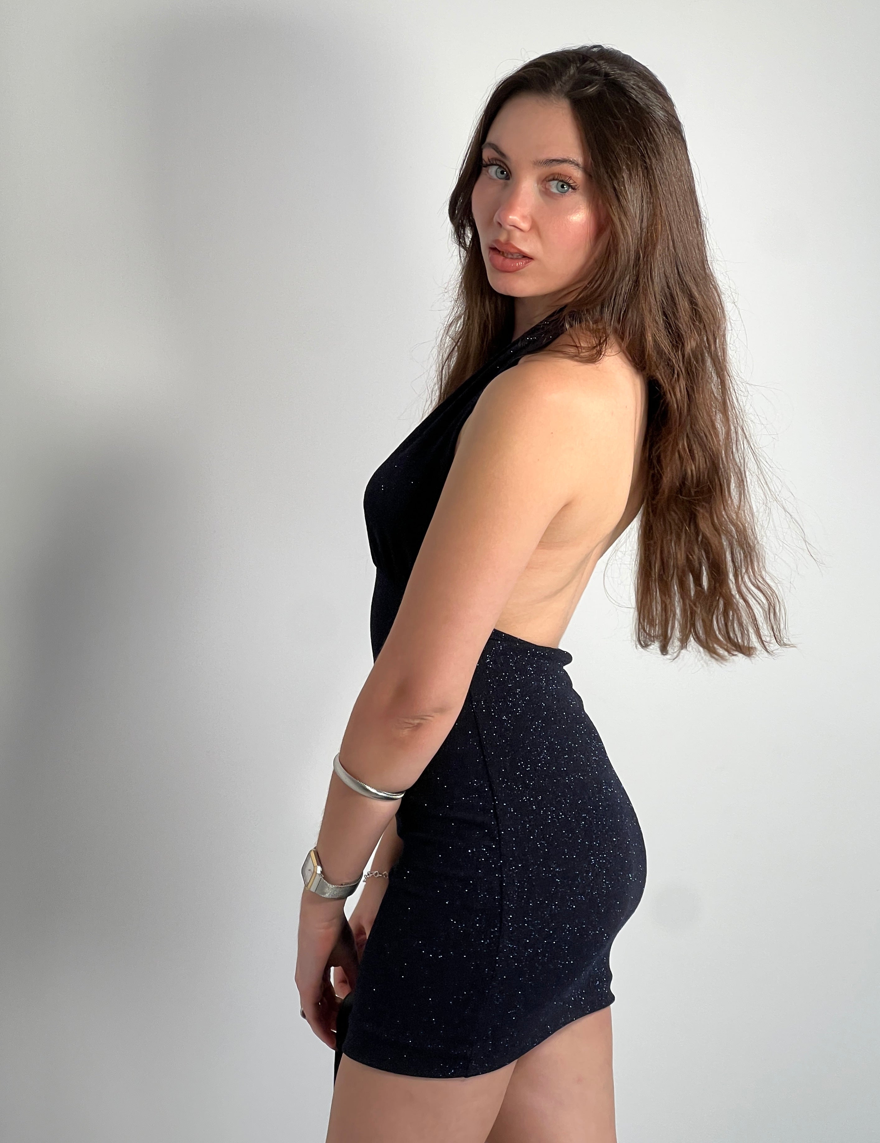 Short lurex halter dress