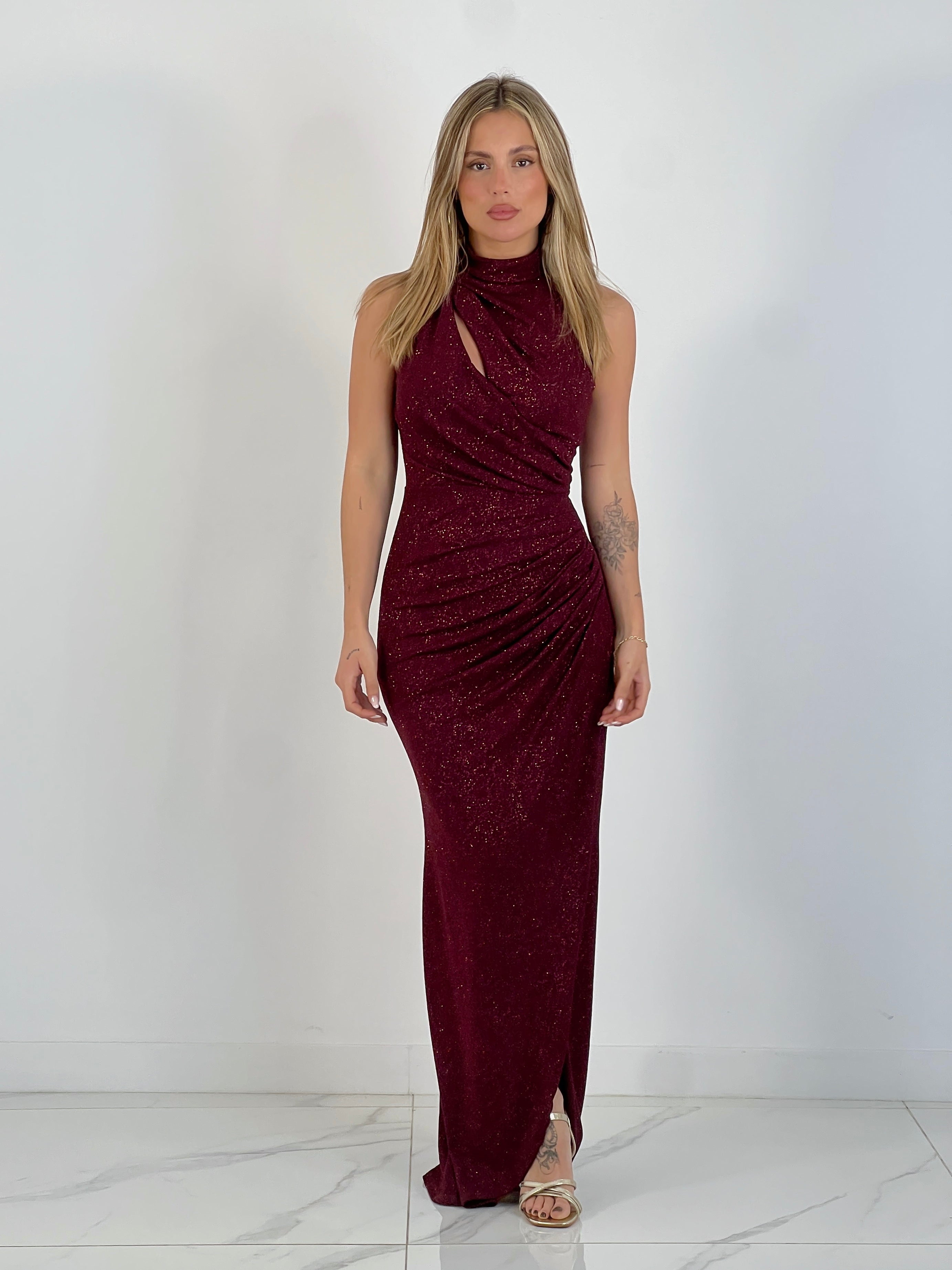 Vestido midi cruzado glitter
