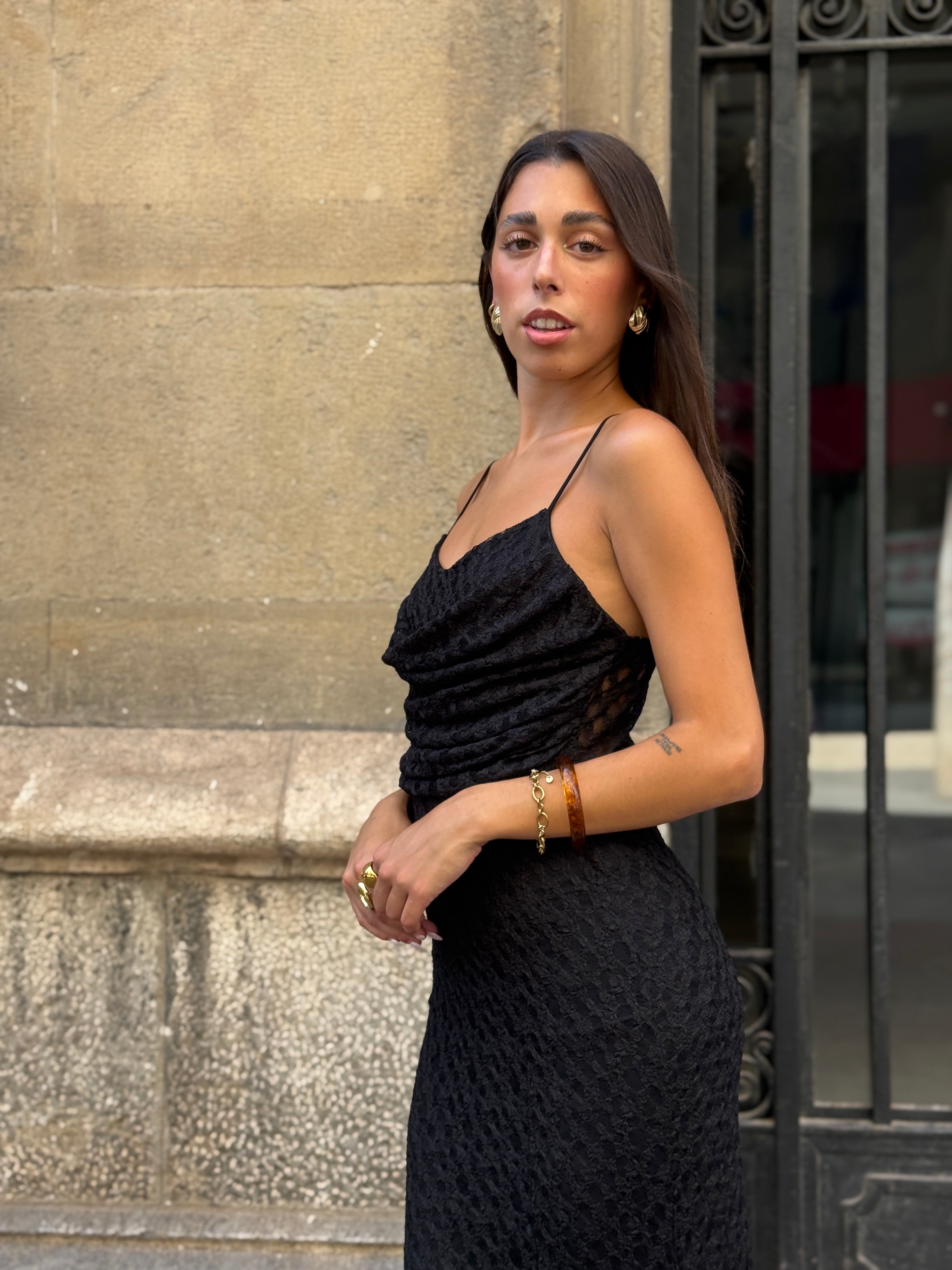 Elisa lace draped dress