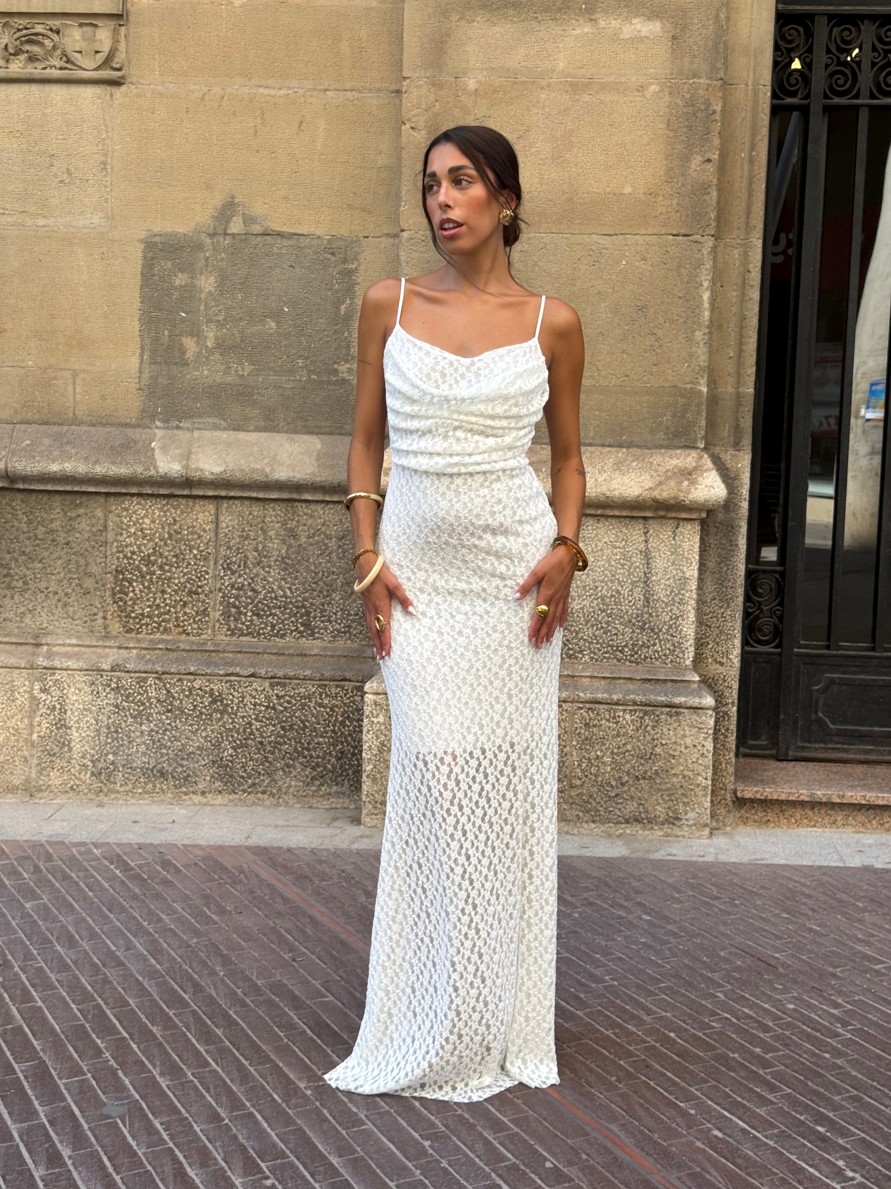 Elisa lace draped dress