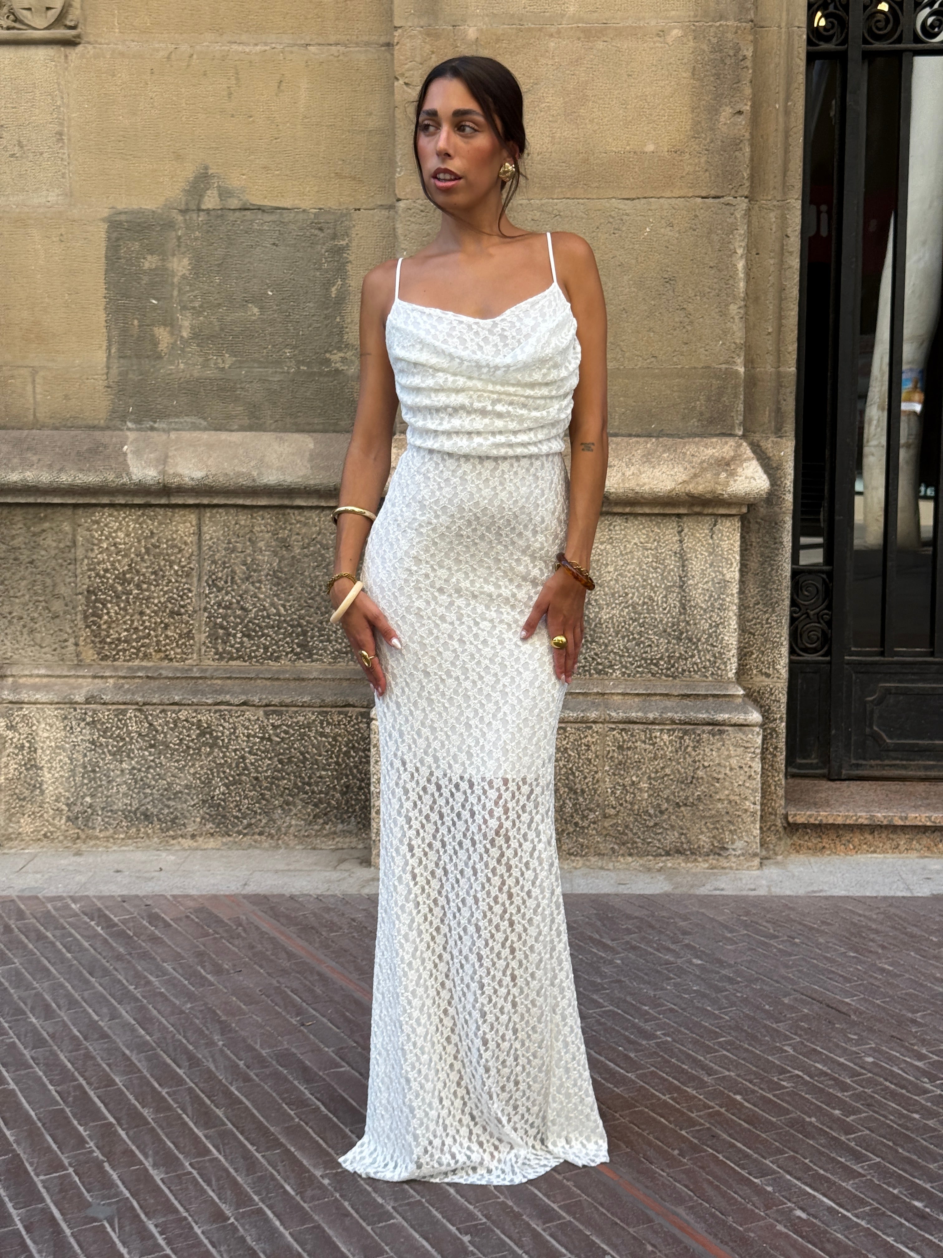 Elisa lace draped dress