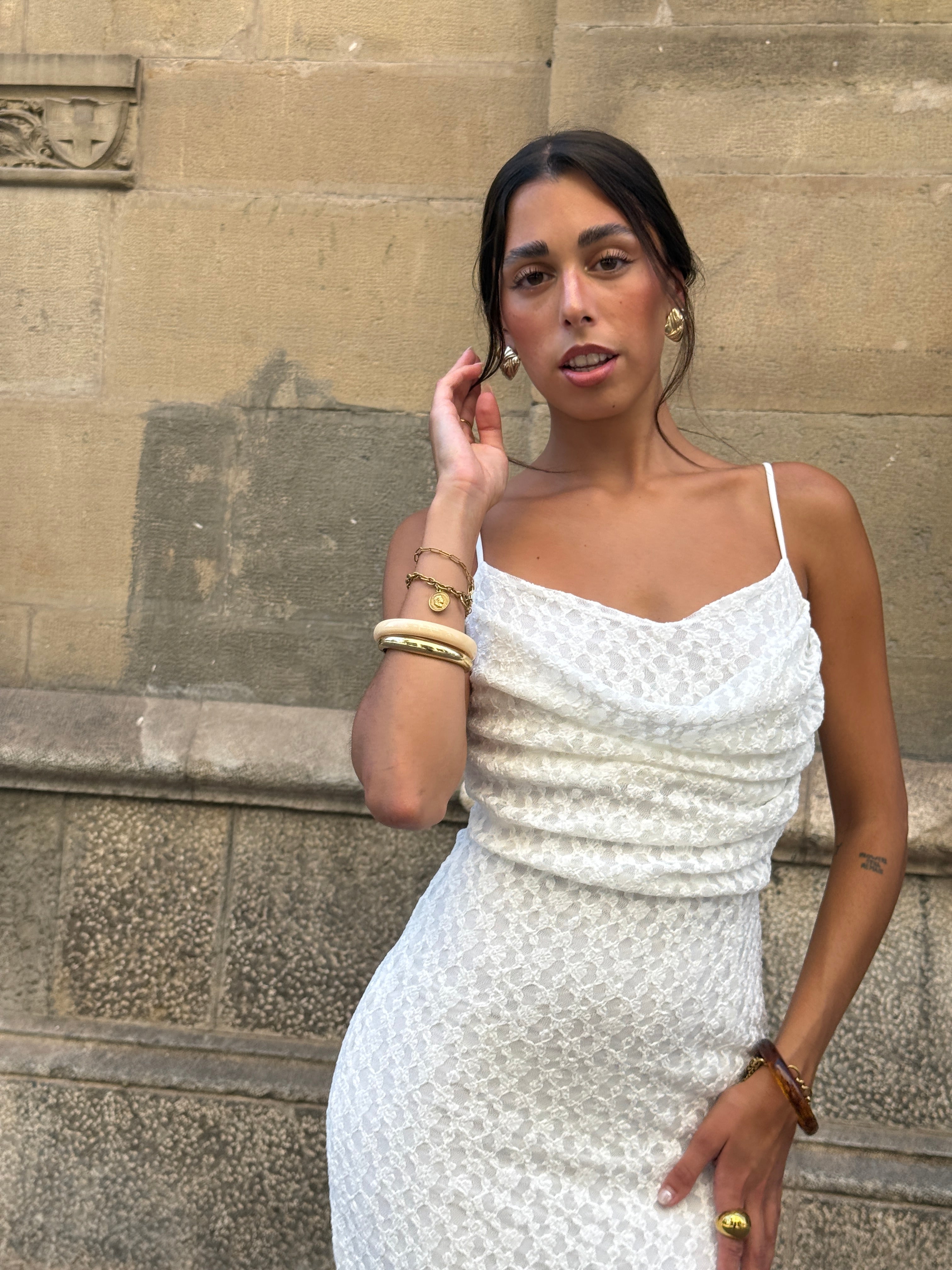 Elisa lace draped dress