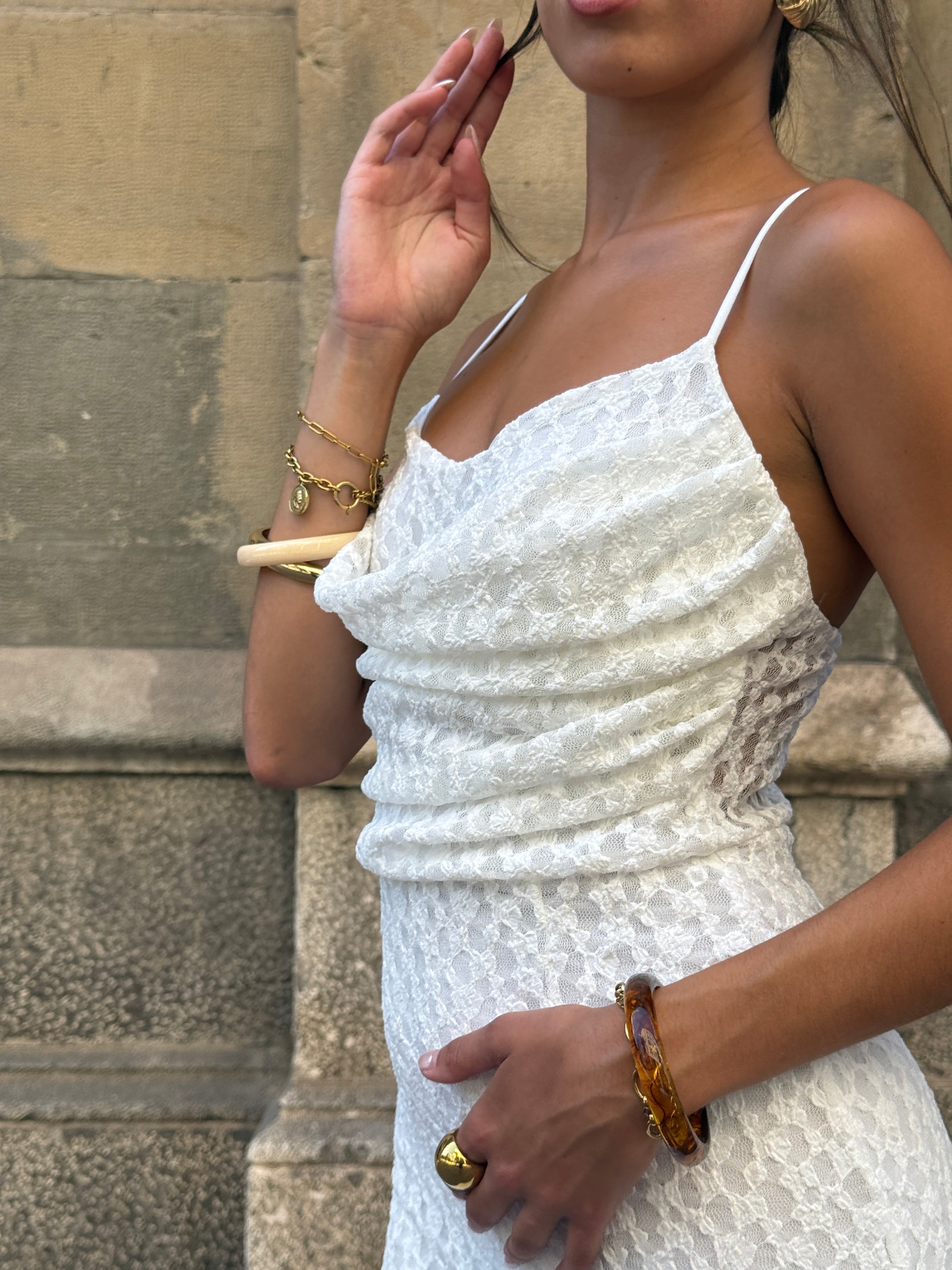 Elisa lace draped dress
