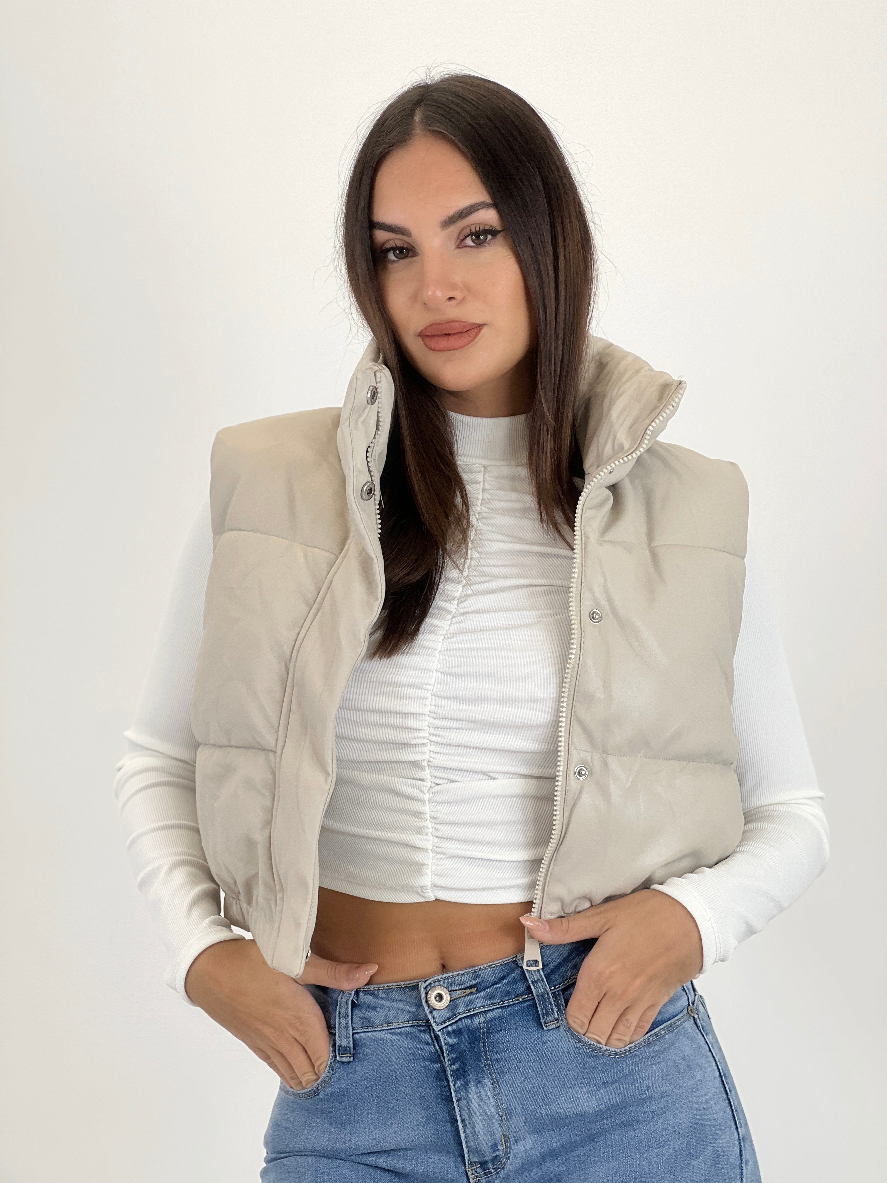 Chaleco acolchado efecto piel