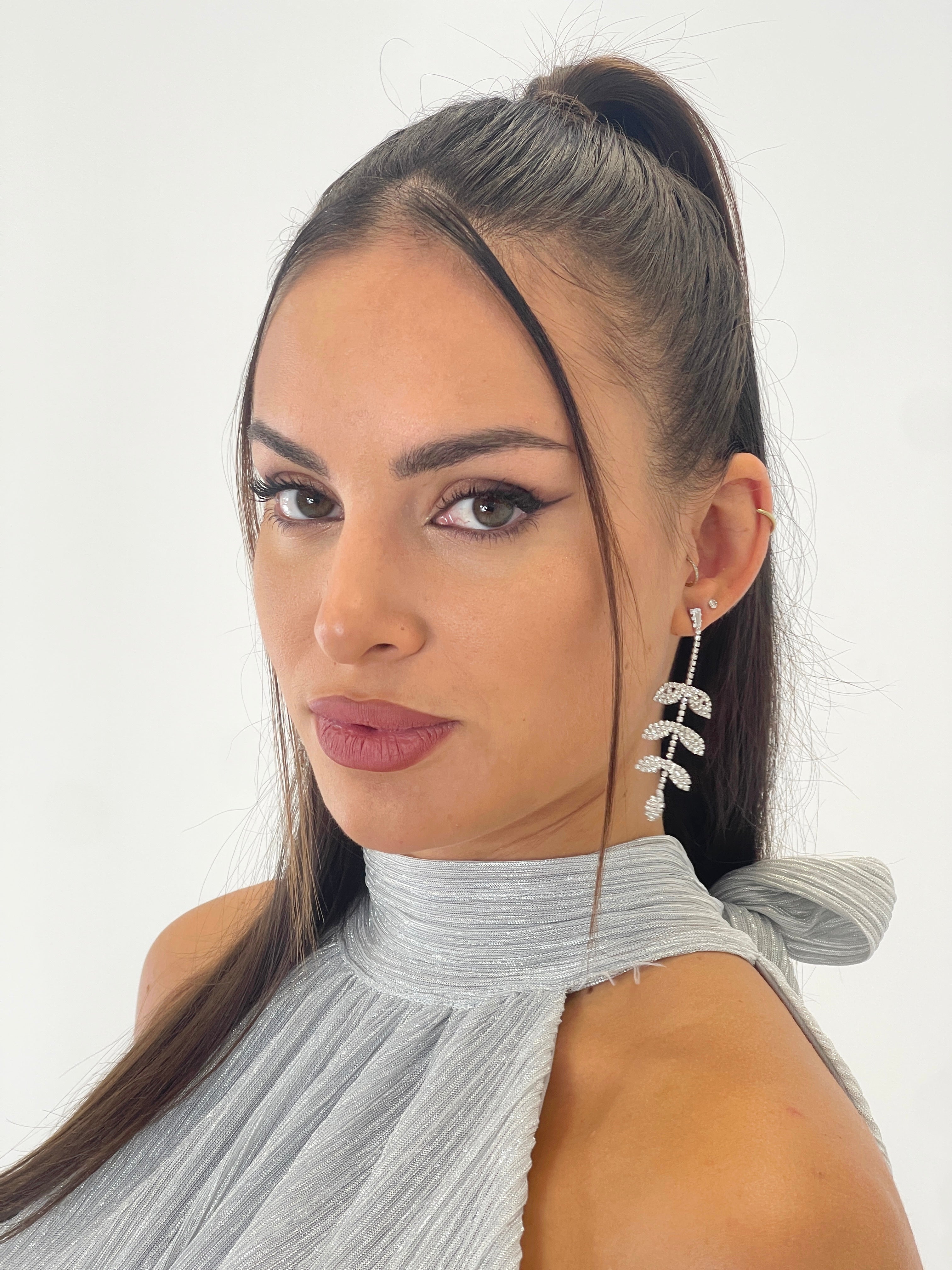 Rhinestone leaf earrings