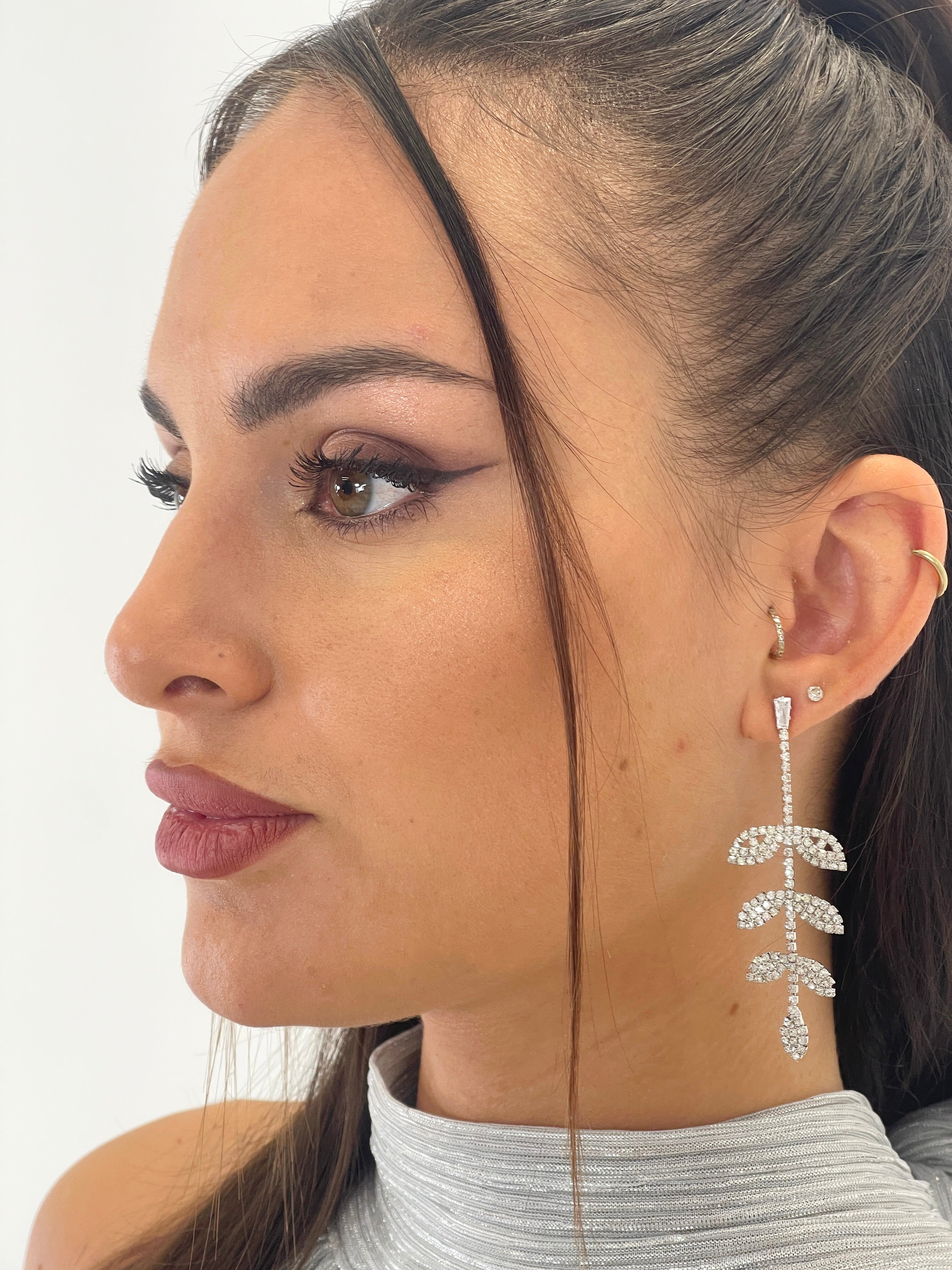 Rhinestone leaf earrings