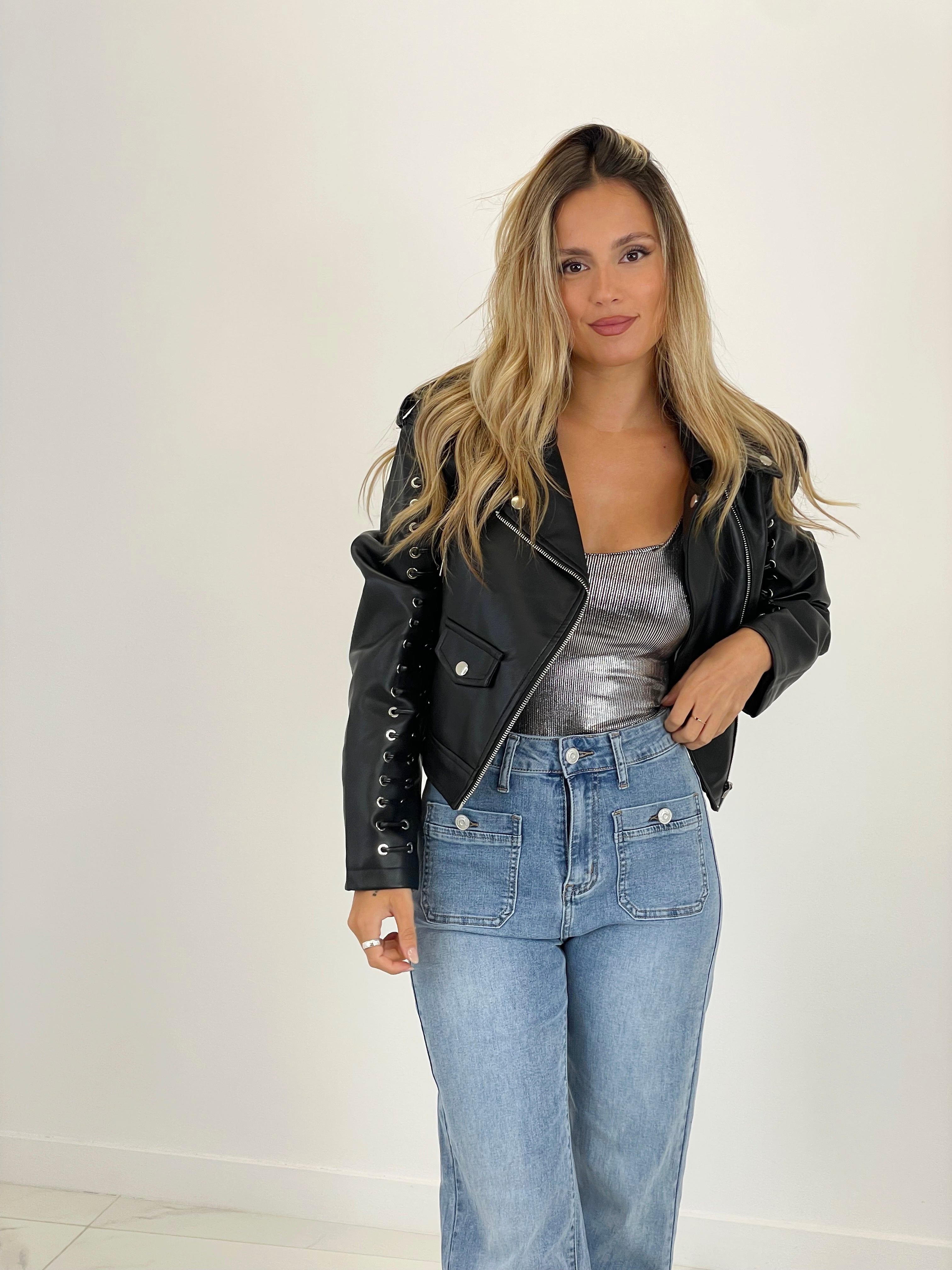Cropped leather-effect jacket