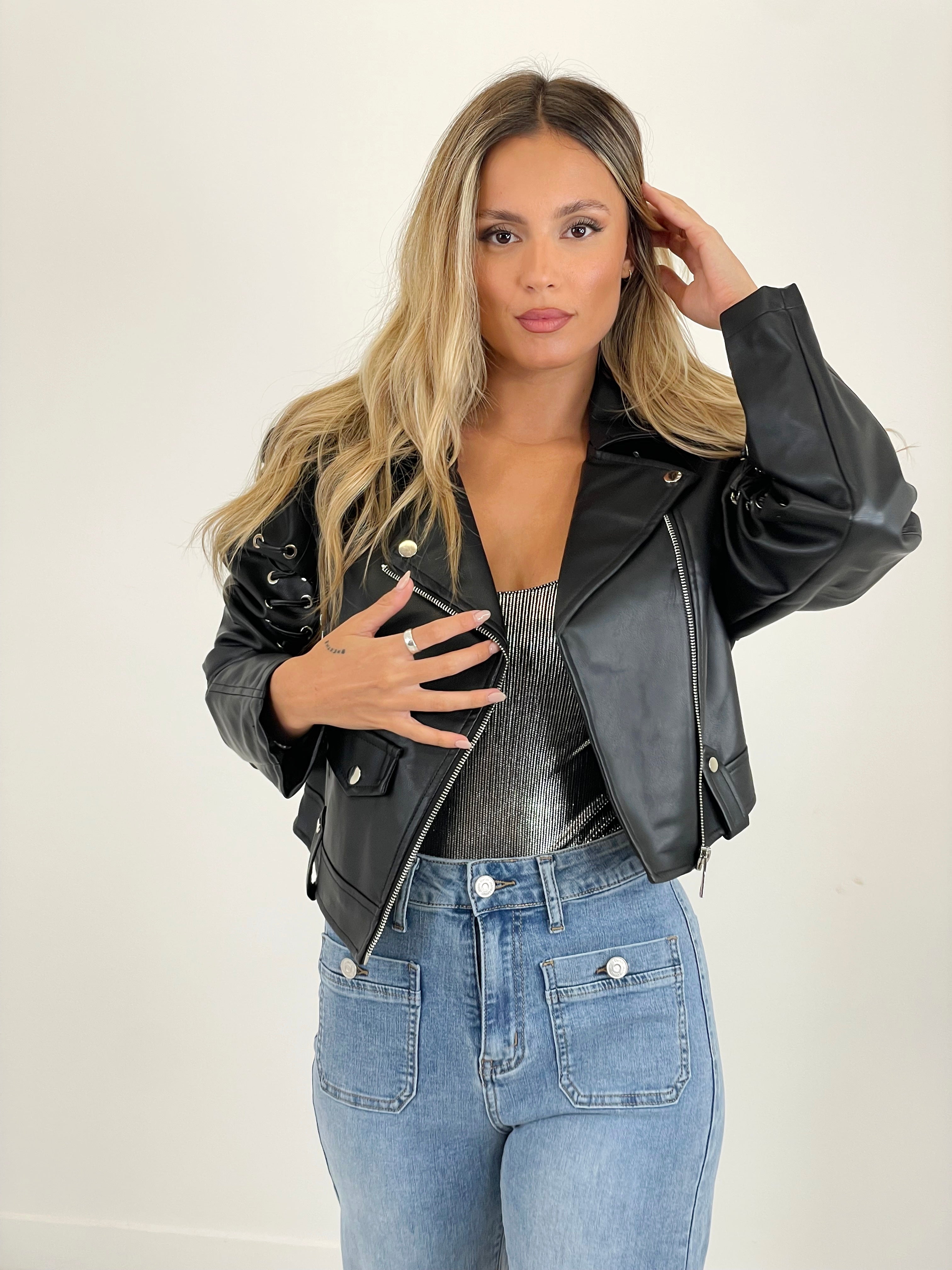 Cropped leather-effect jacket