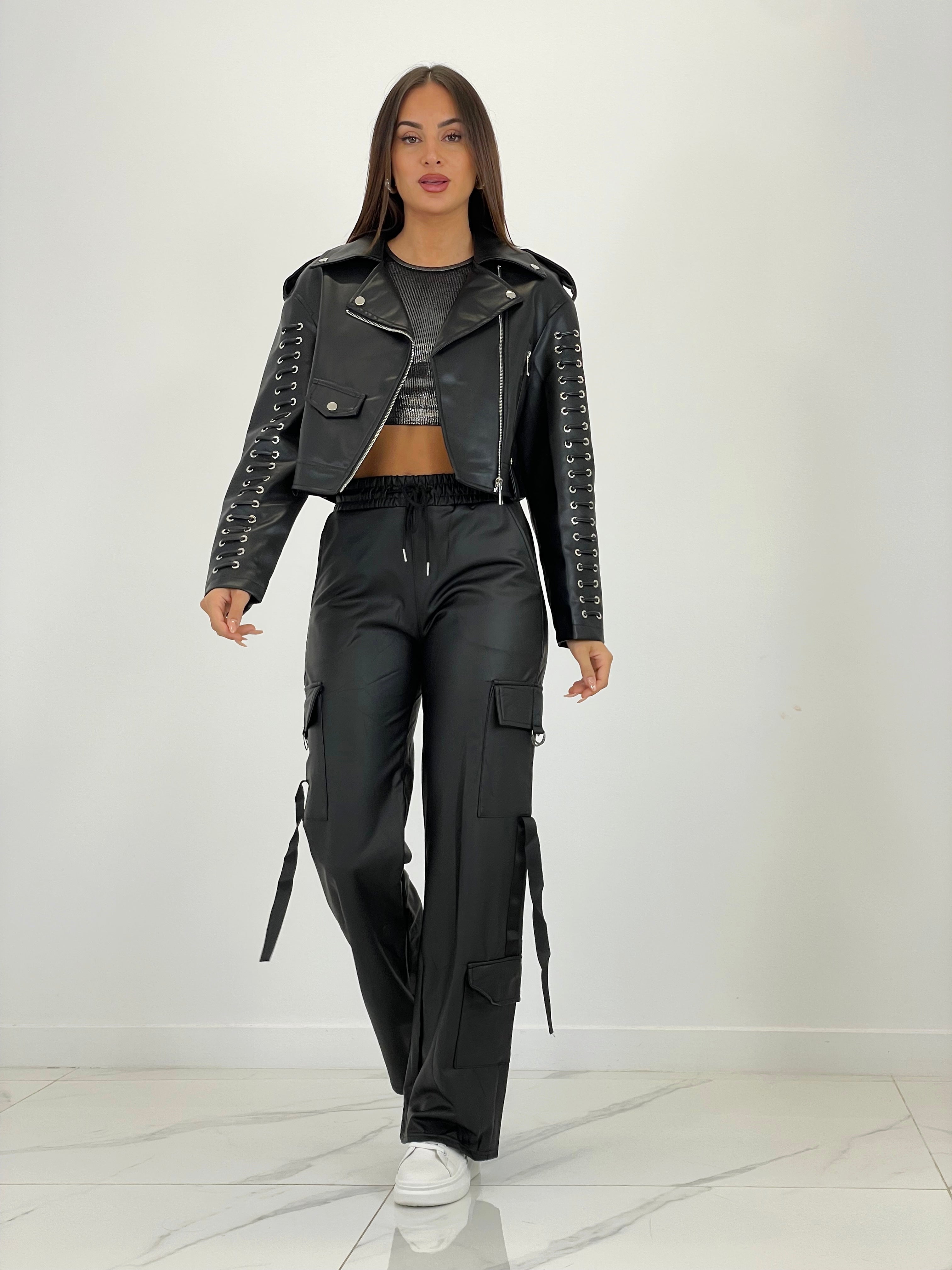 Cropped leather-effect jacket