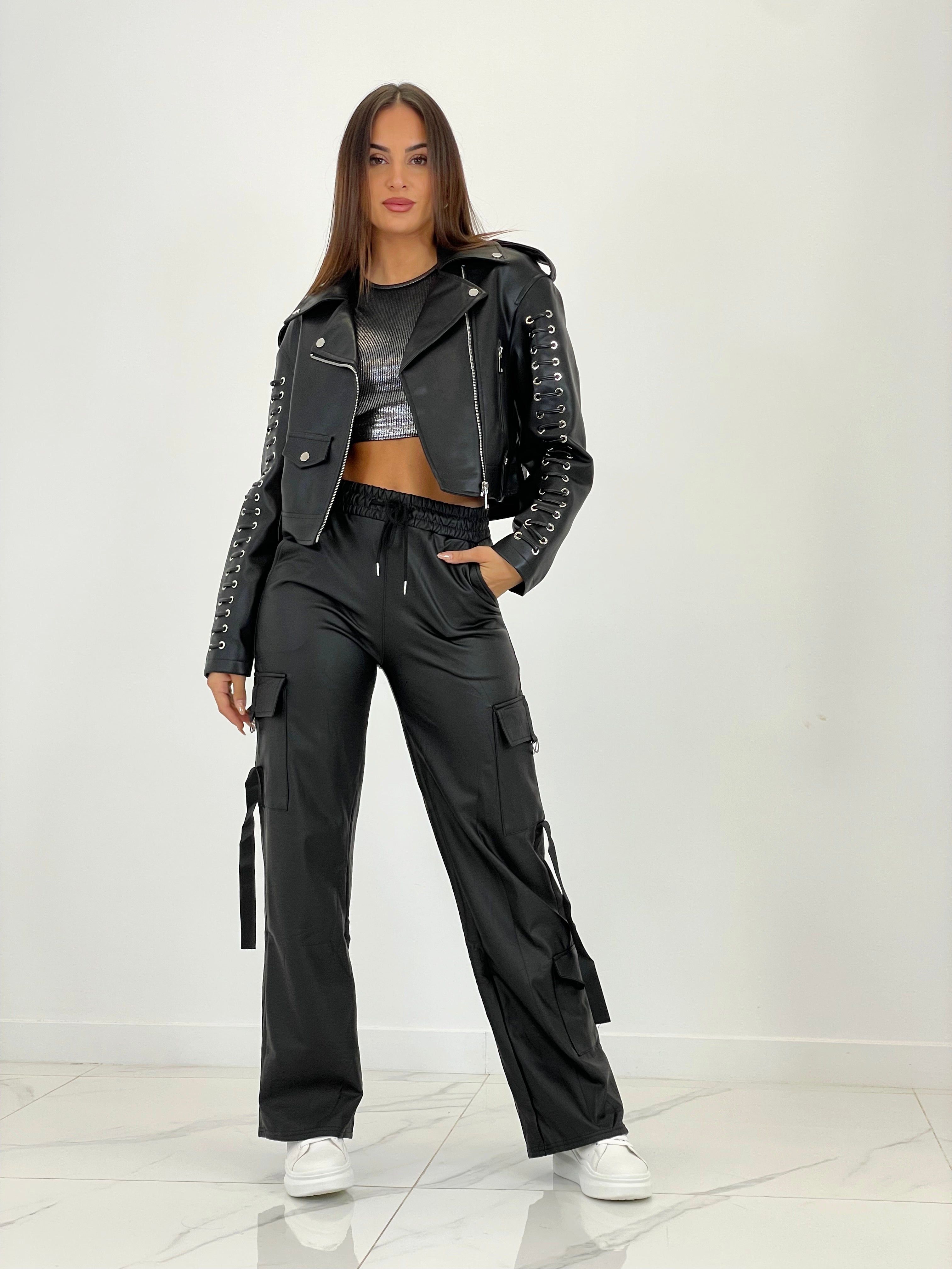 Cropped leather-effect jacket