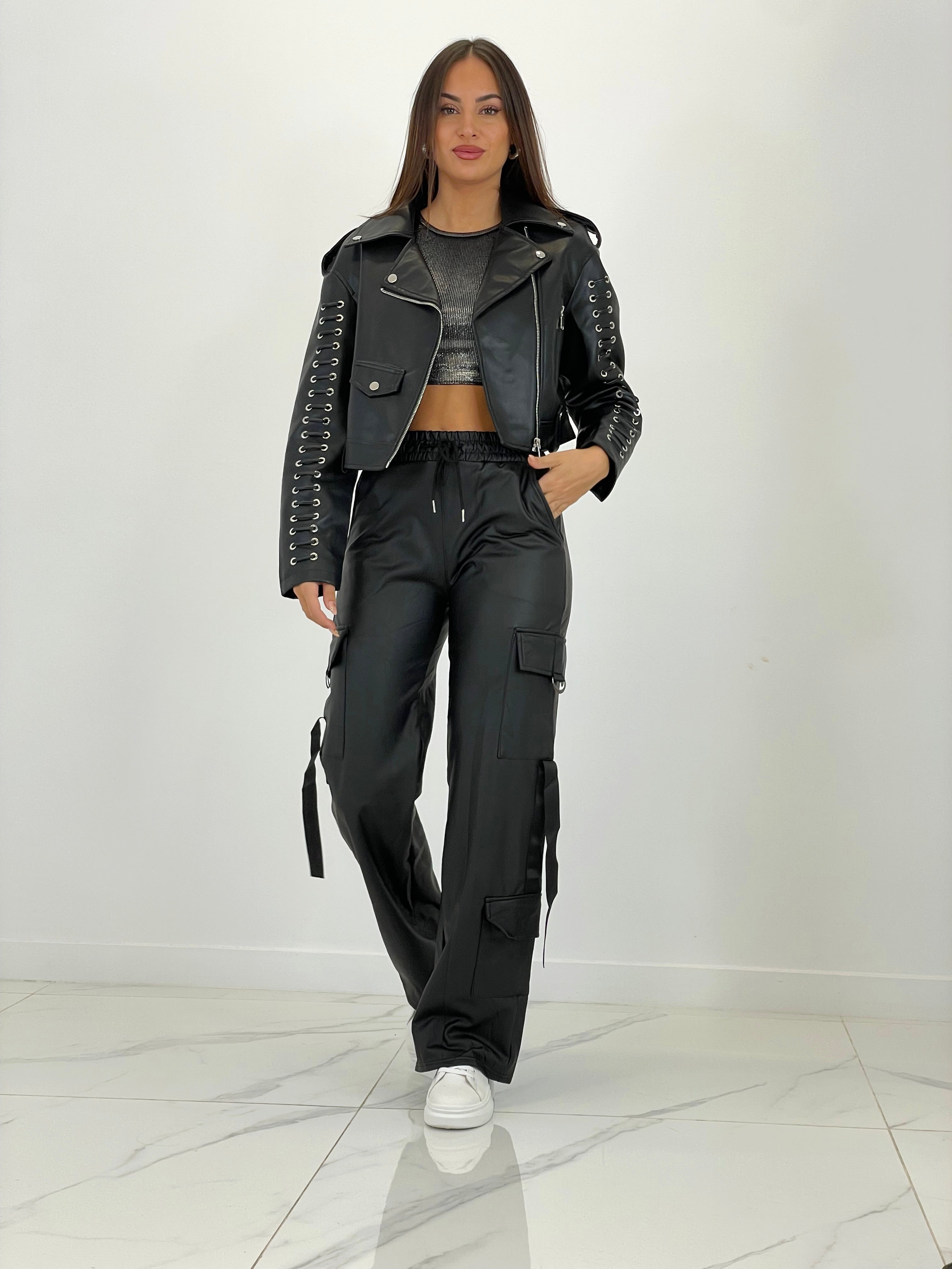 Cropped leather-effect jacket