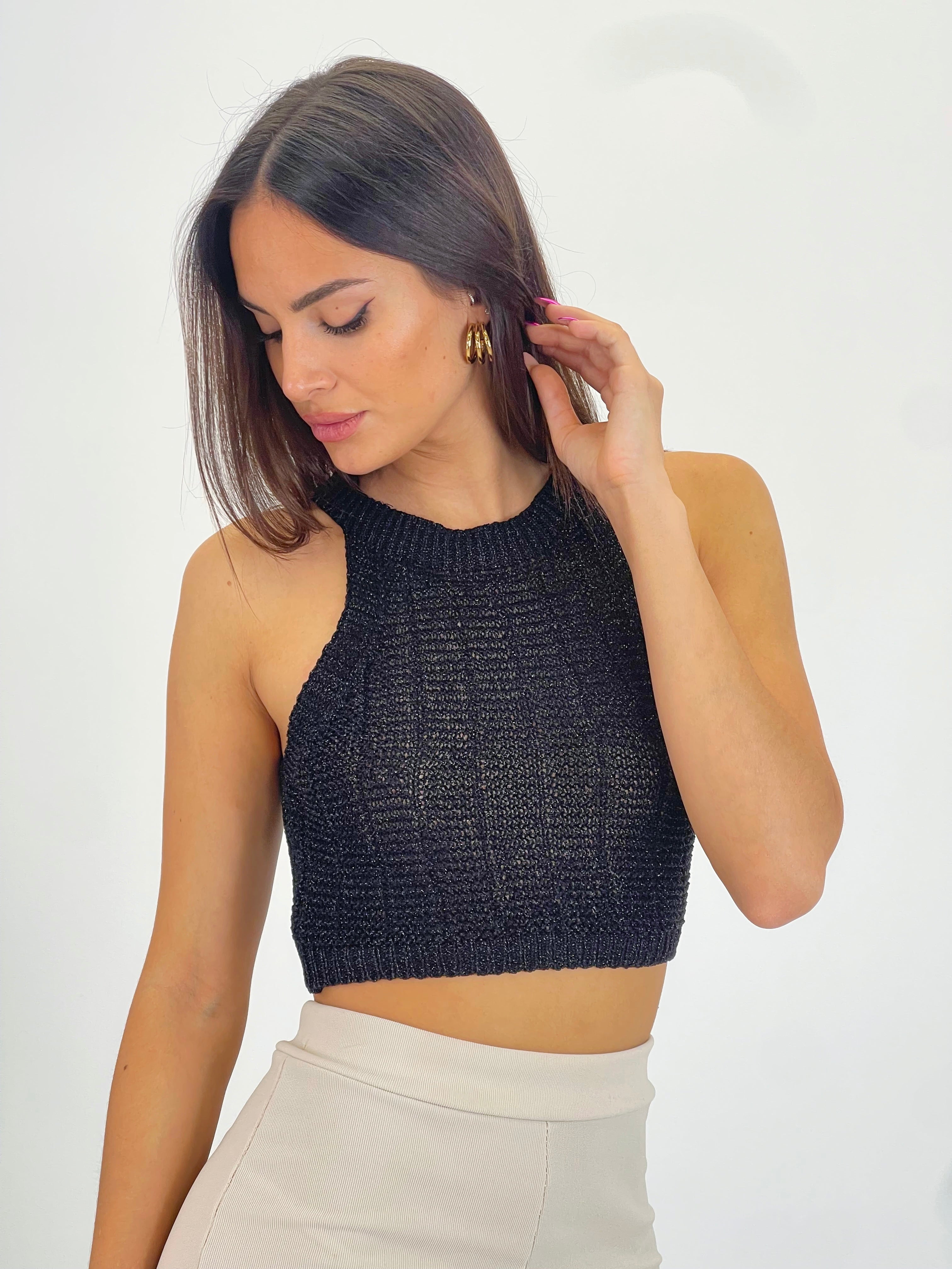Lurex crochet crop top