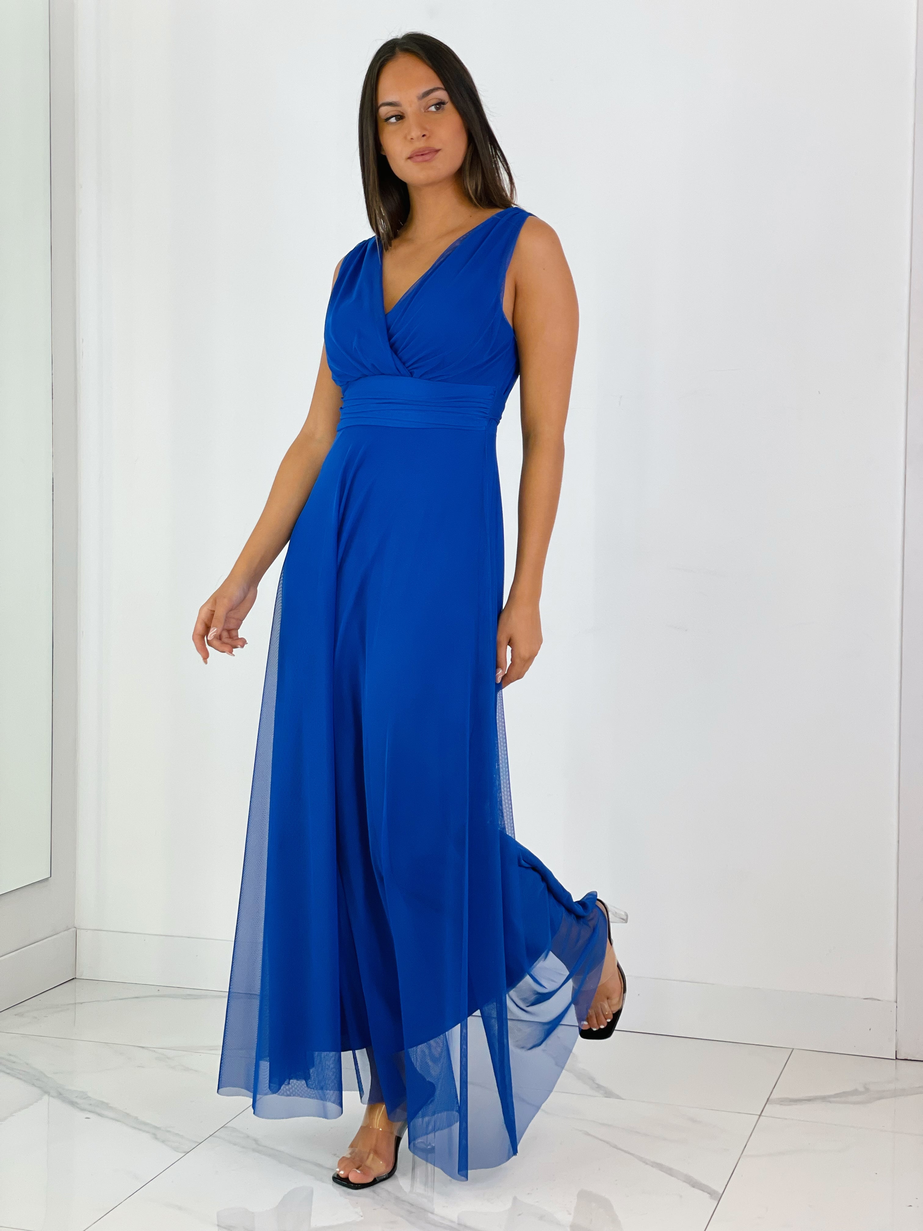 Vestido de tul con escote cruzado azul klein | Zebra&Maduixa