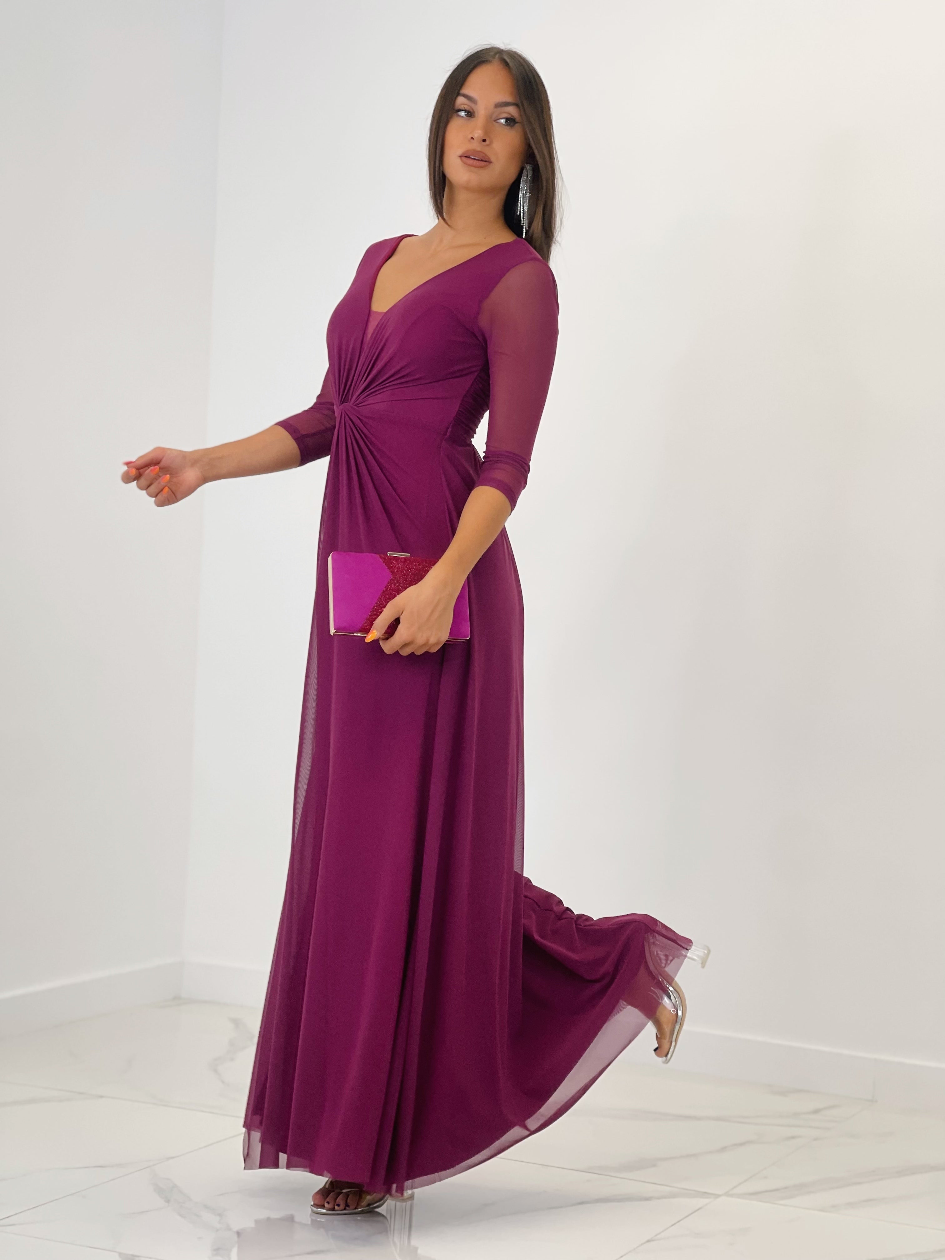 Vestido ceremonia manga larga de tul buganvilla | Zebra&Maduixa