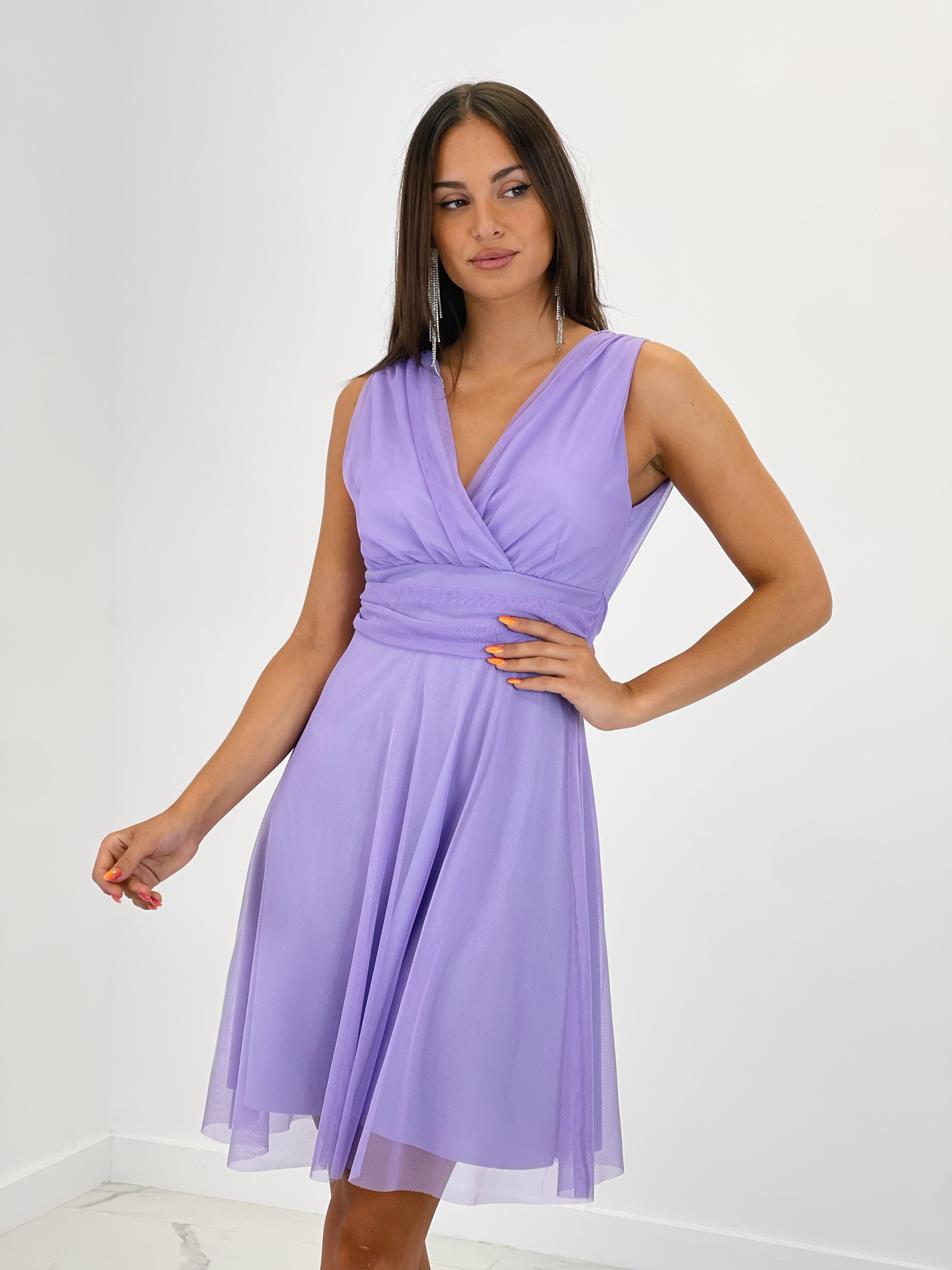 Vestido corto de tul con cinturón color lila | Zebra&Maduixa