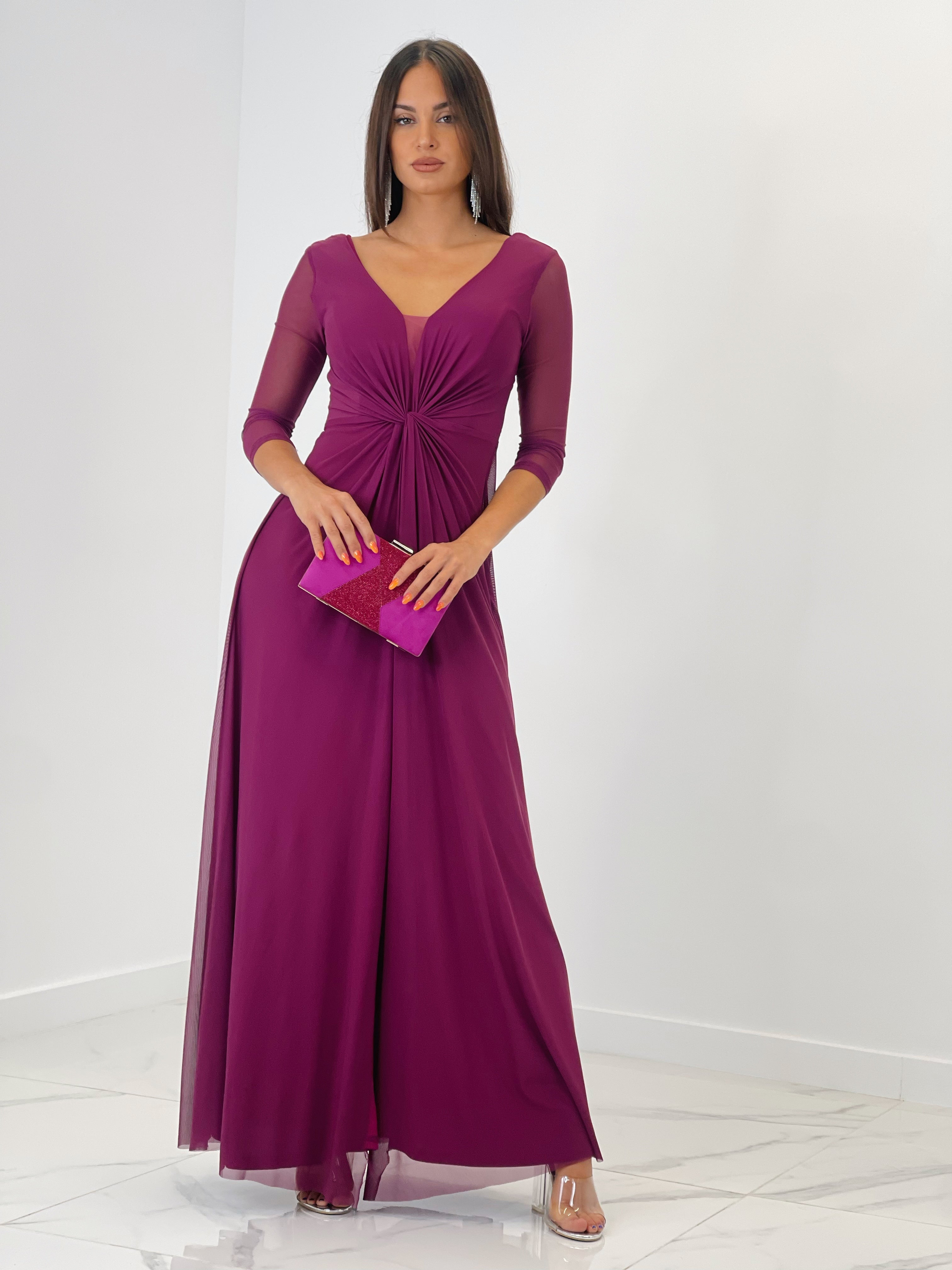 Vestido ceremonia manga larga de tul buganvilla | Zebra&Maduixa