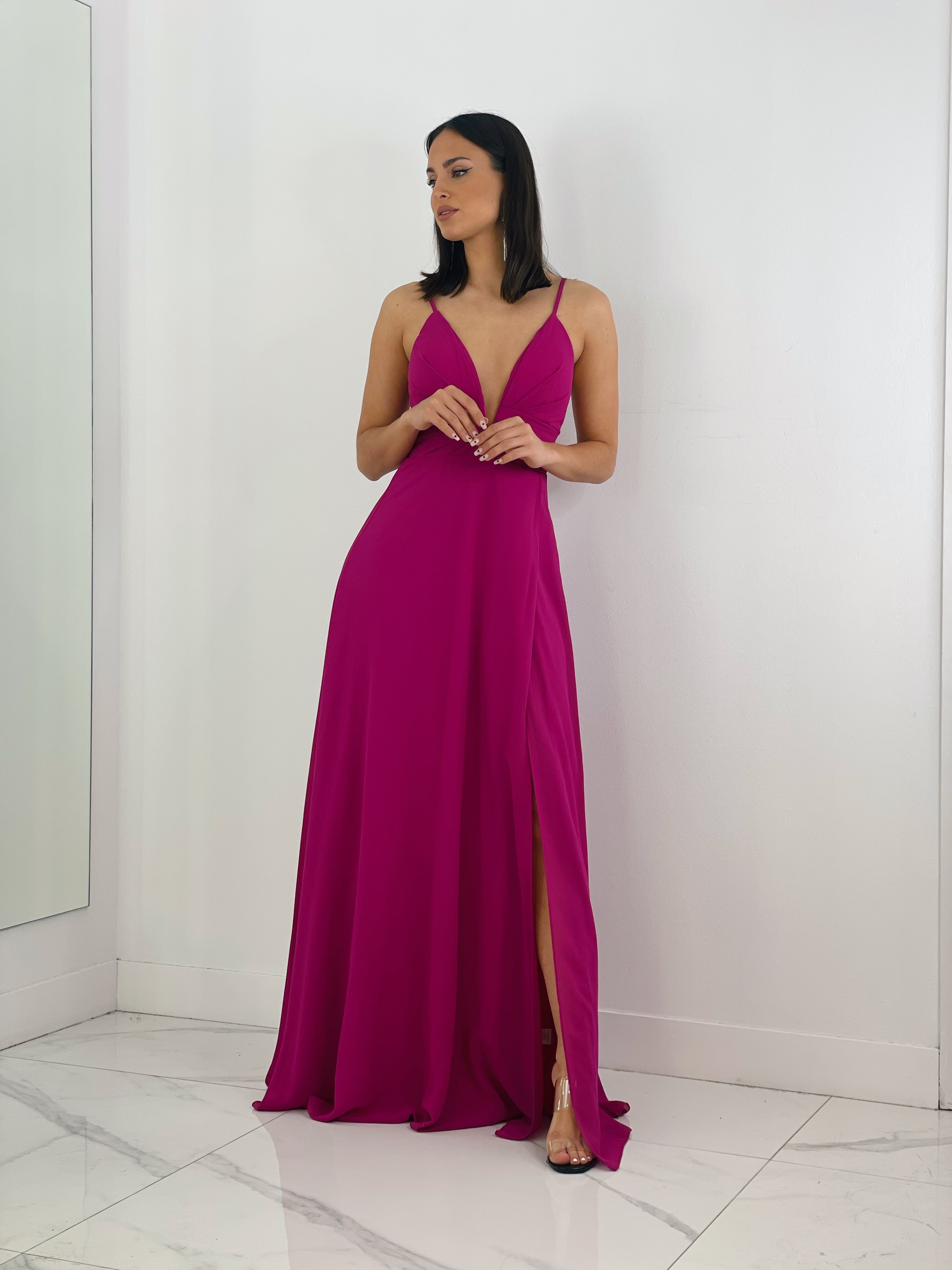 Vestido ceremonia escote v con corte buganvilla | Zebra&Maduixa