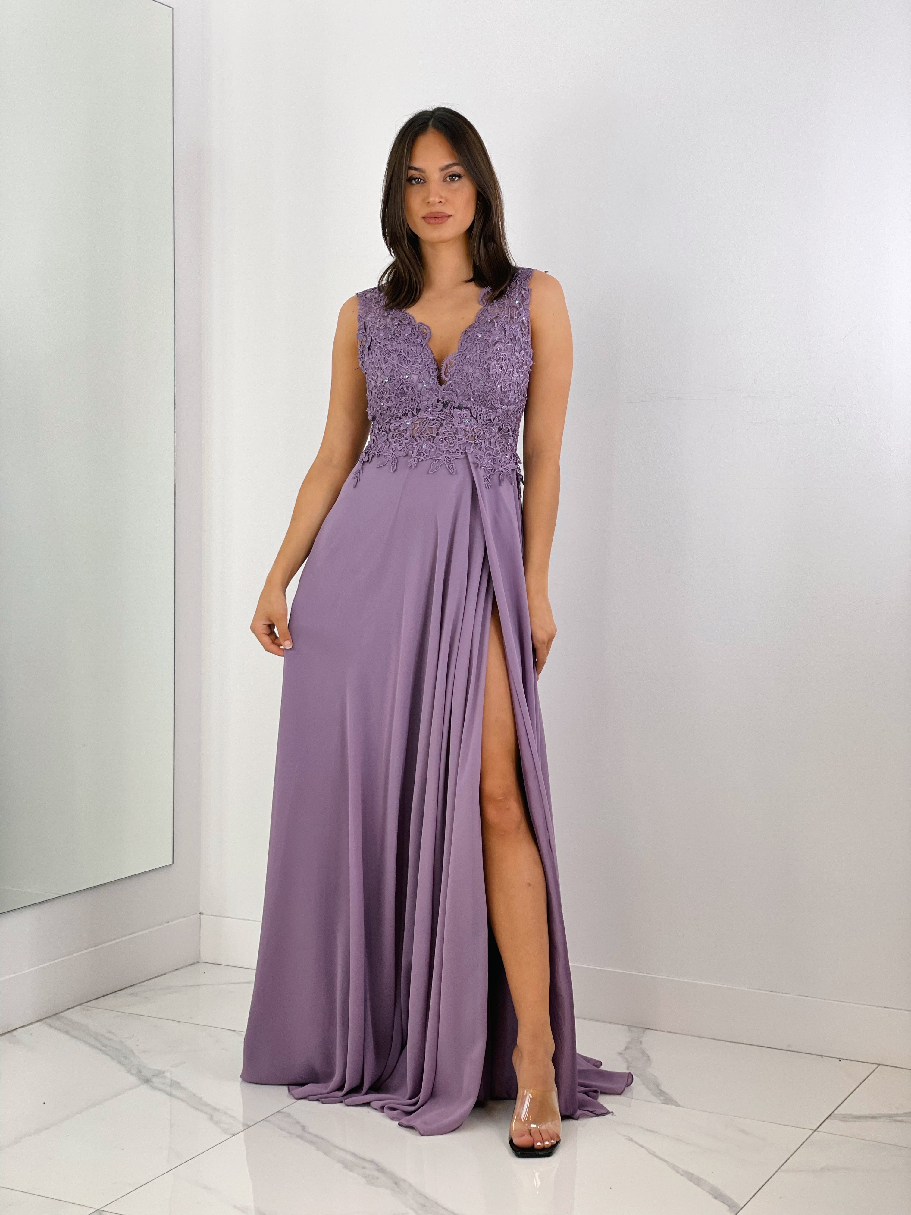 Vestido de ceremonia color malva con bordados | Zebra&Maduixa