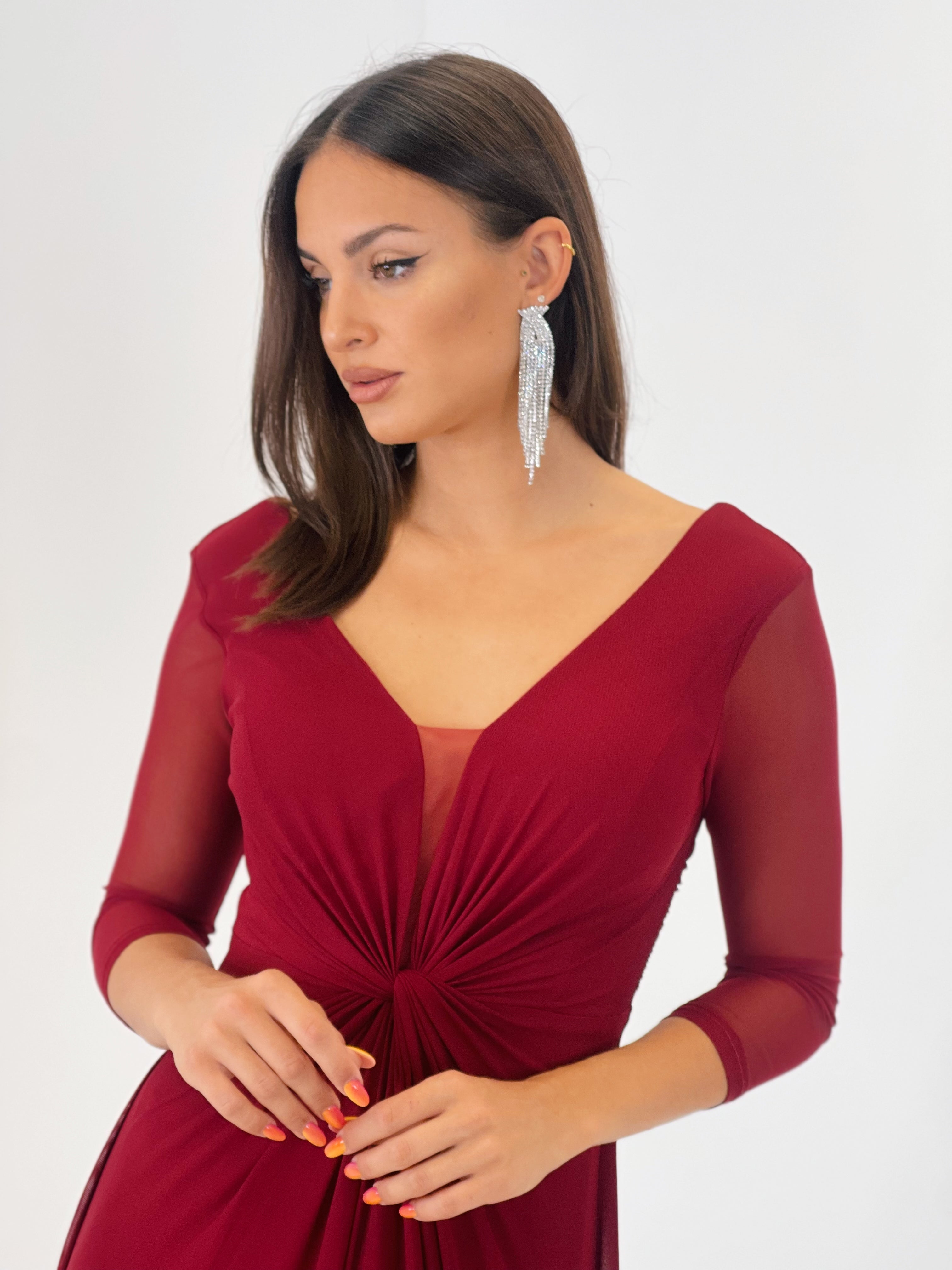 Vestido ceremonia manga larga de tul cereza | Zebra&Maduixa