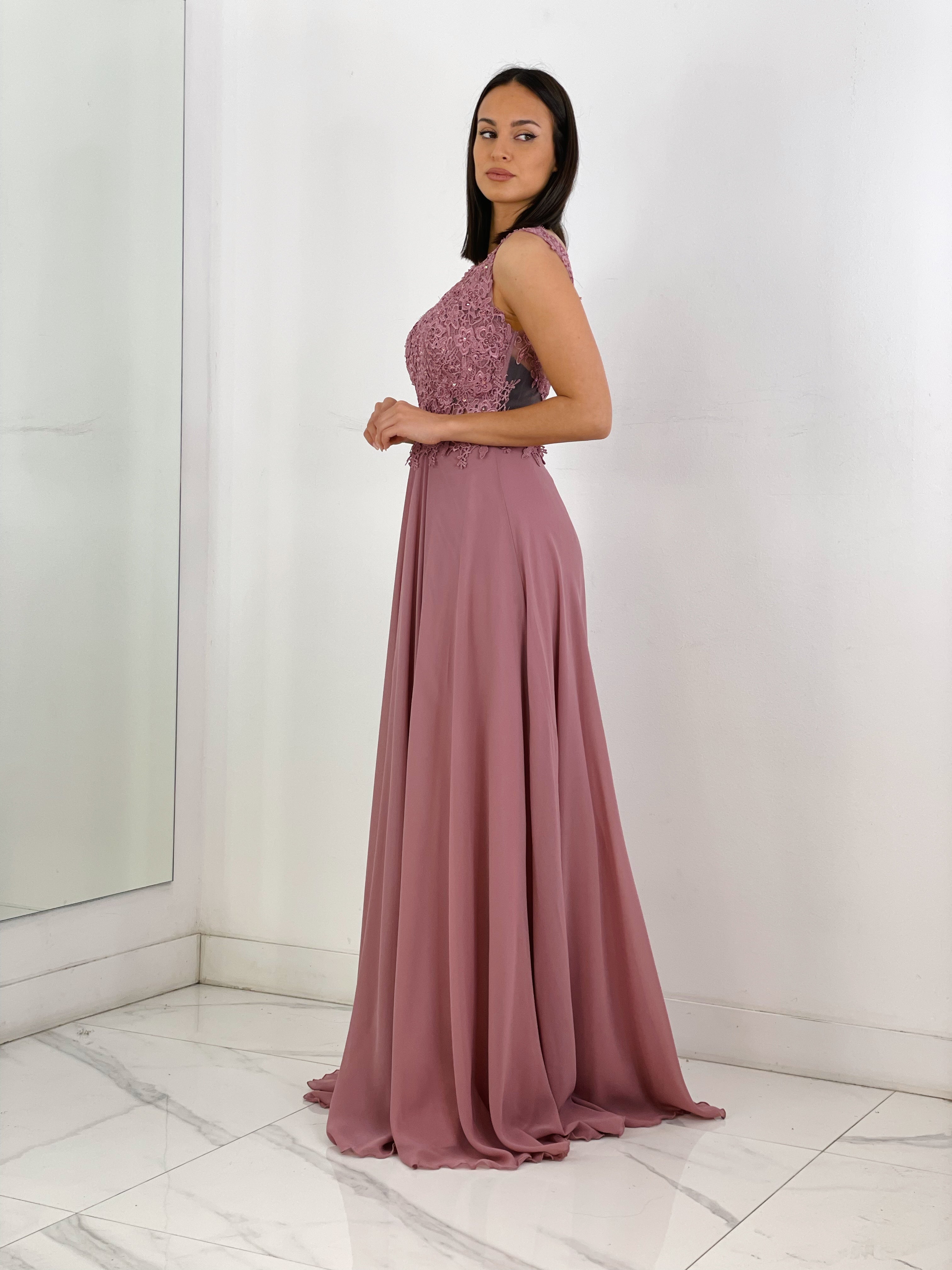 Vestido de ceremonia color rosa con bordados | Zebra&Maduixa