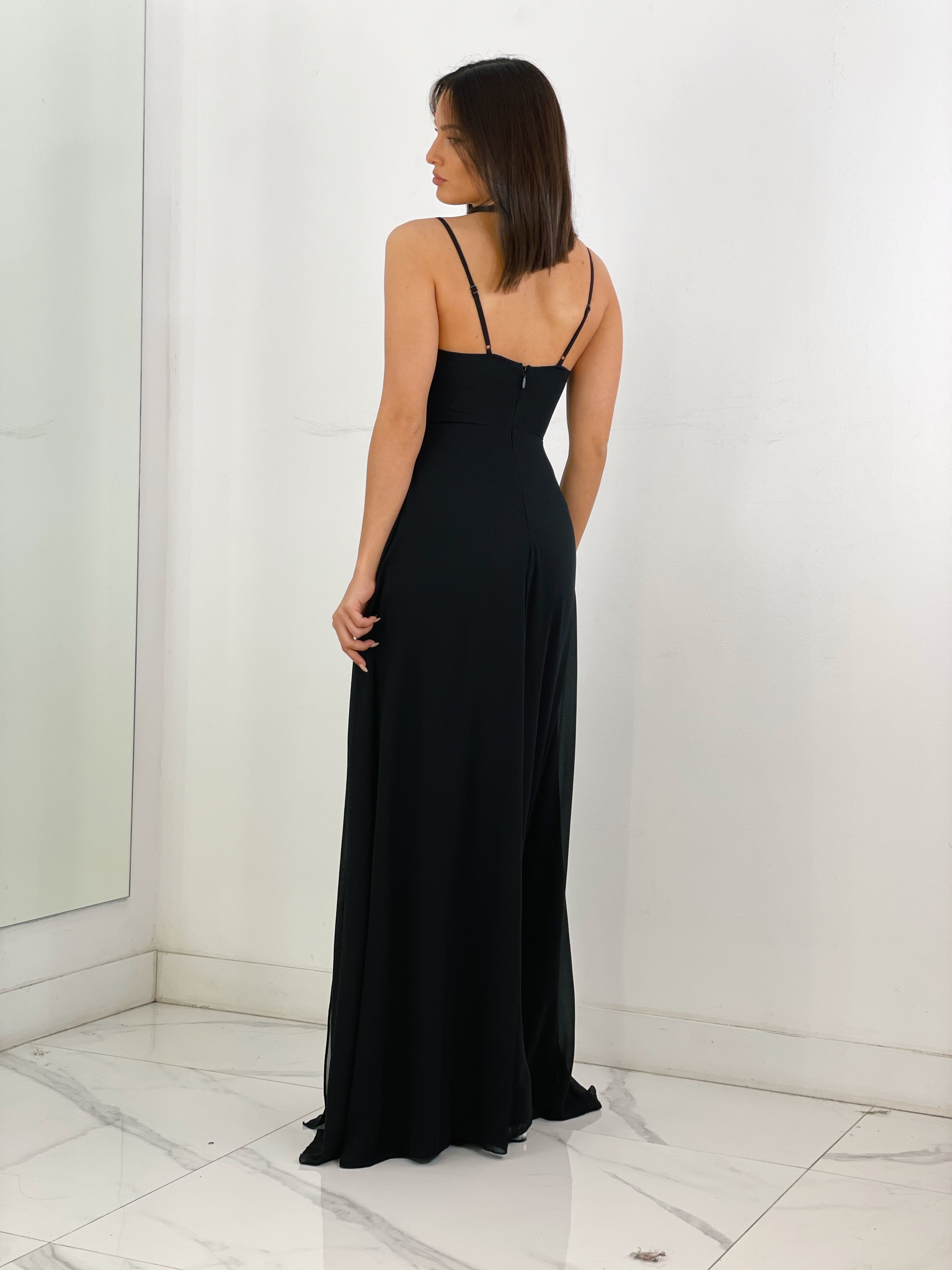 Vestido ceremonia escote v con corte negro | Zebra&Maduixa