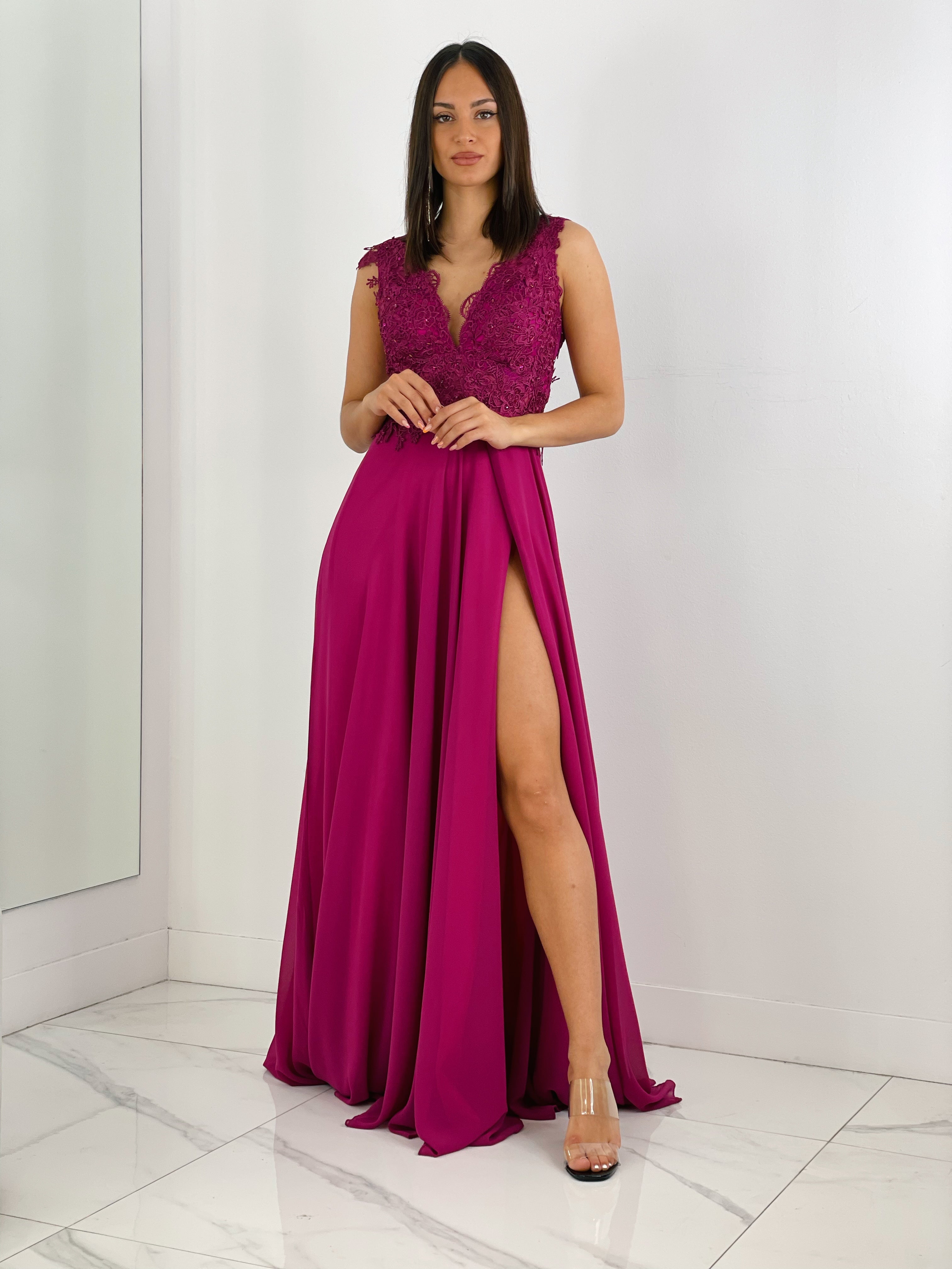 Vestido de ceremonia color buganvilla con bordados | Zebra&Maduixa