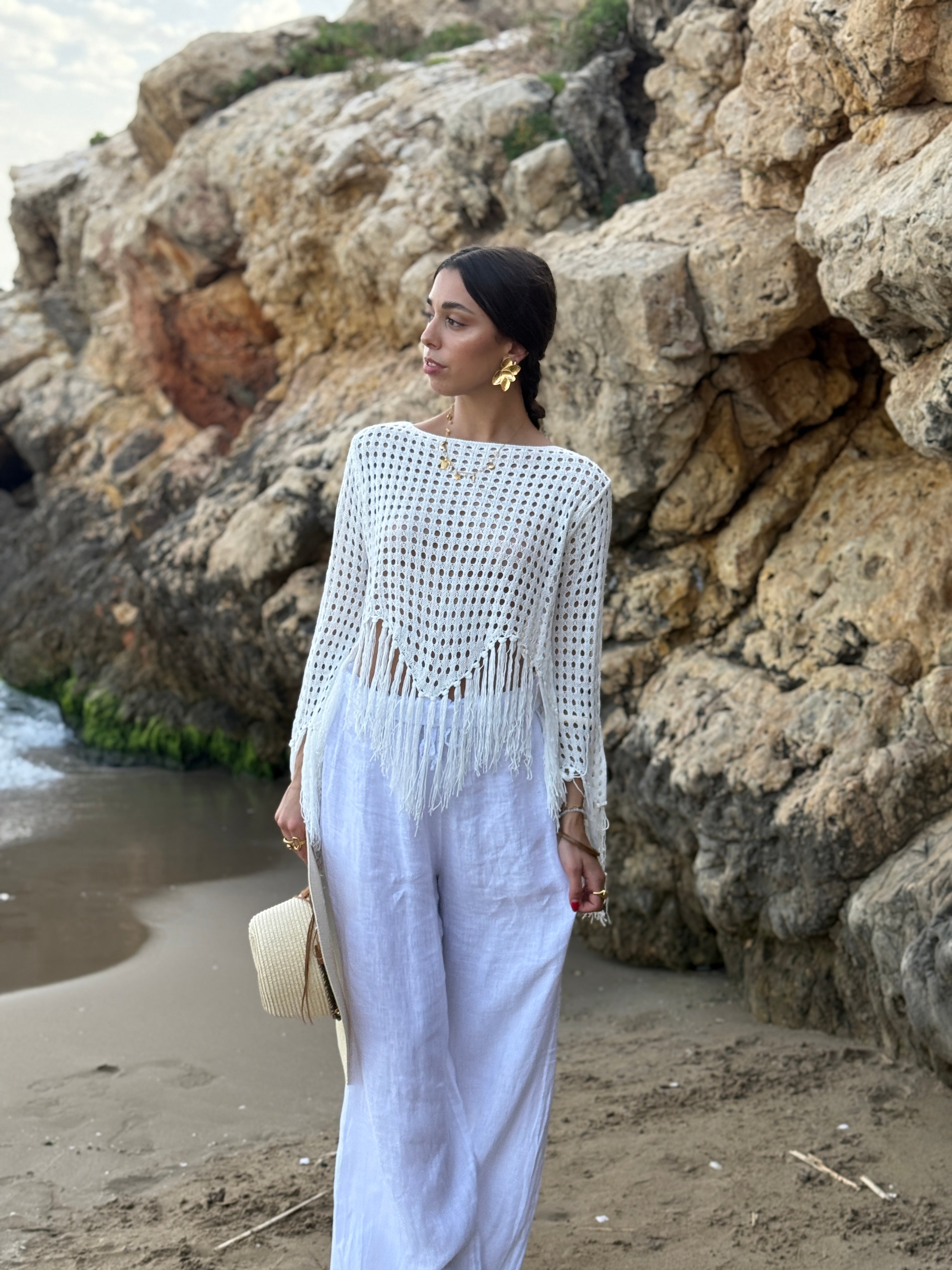 Phuket long-sleeved fringed top