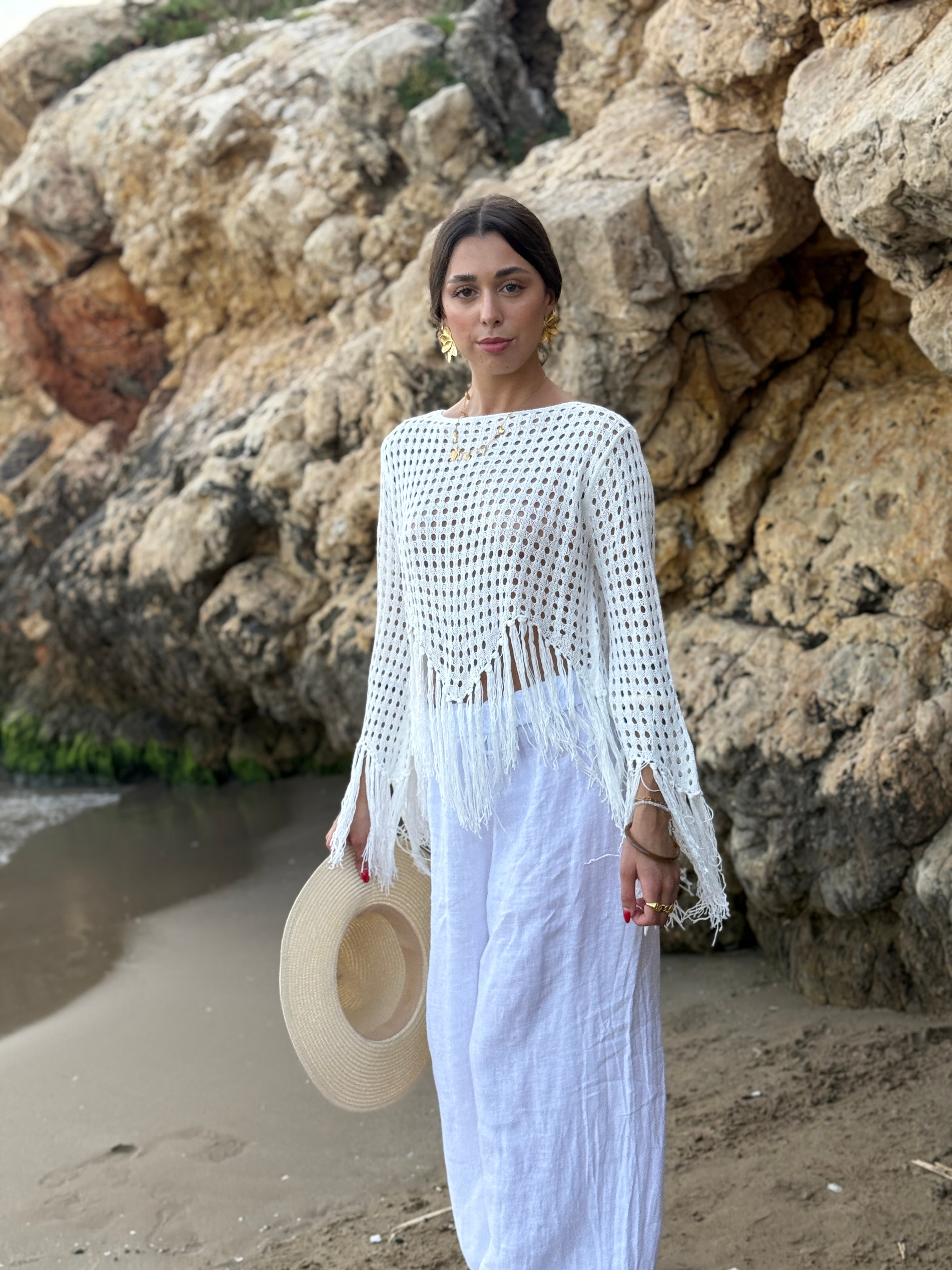 Phuket long-sleeved fringed top