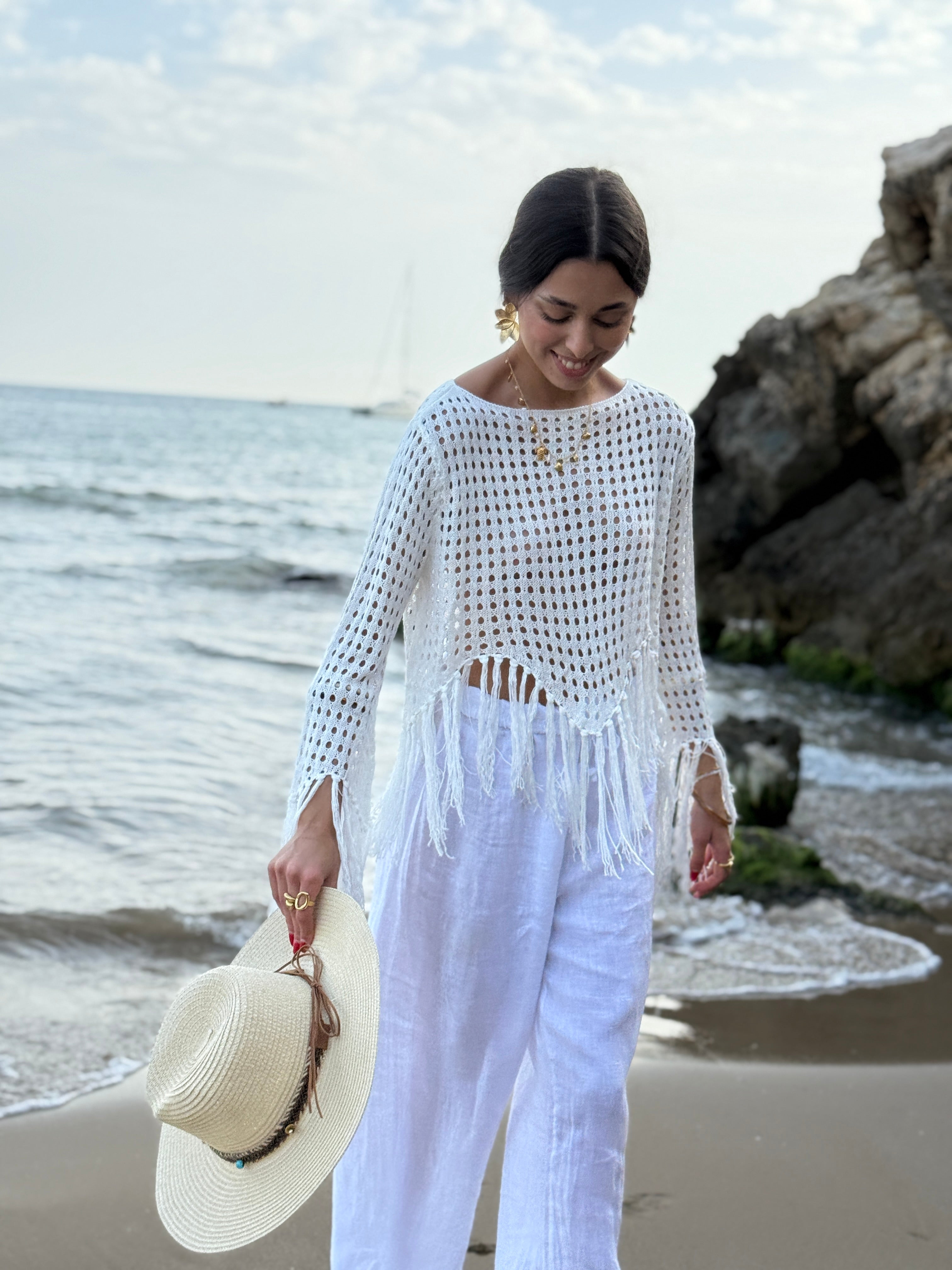 Pantalón lino flare goma