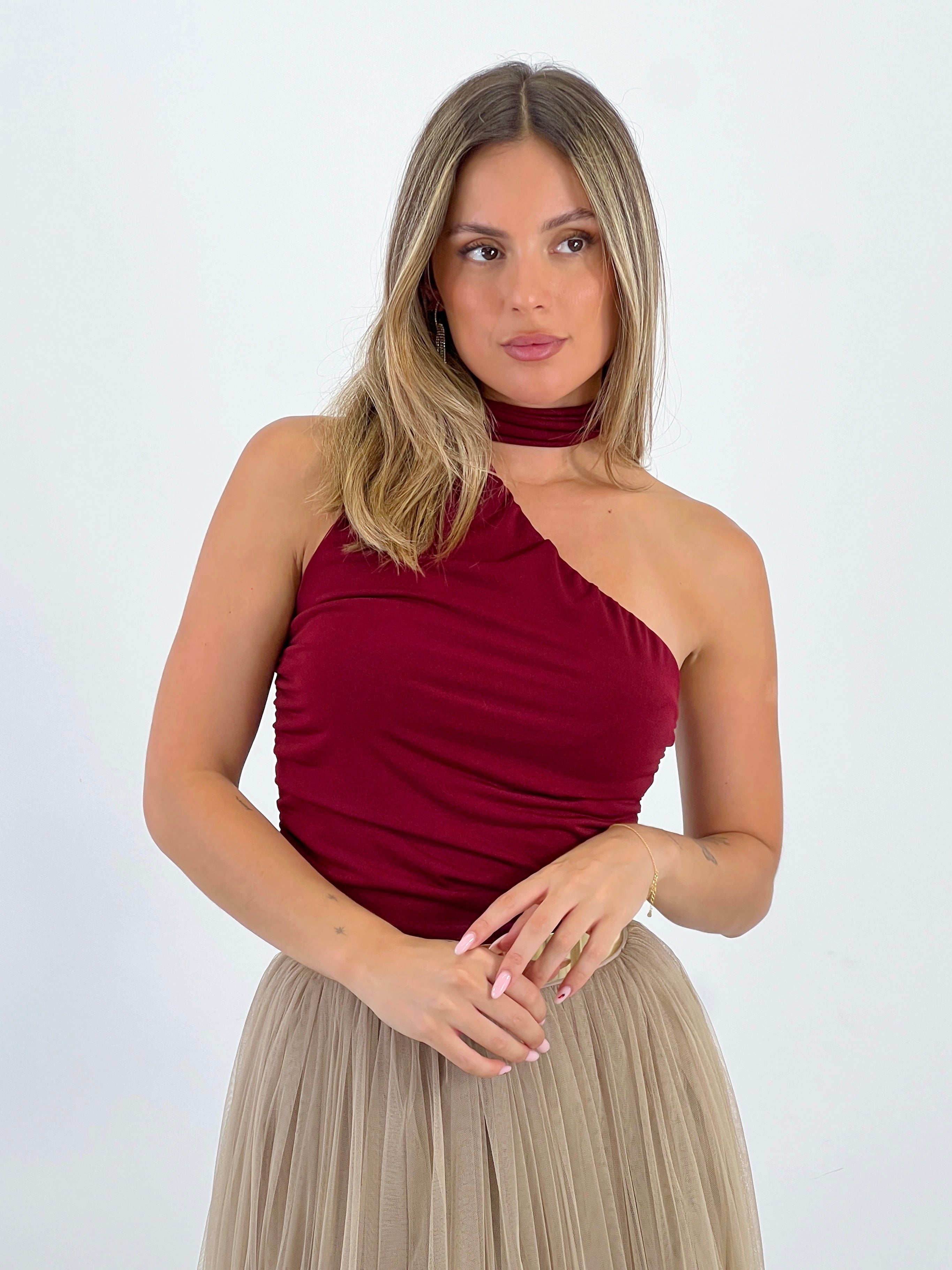 Asymmetrical scarf top