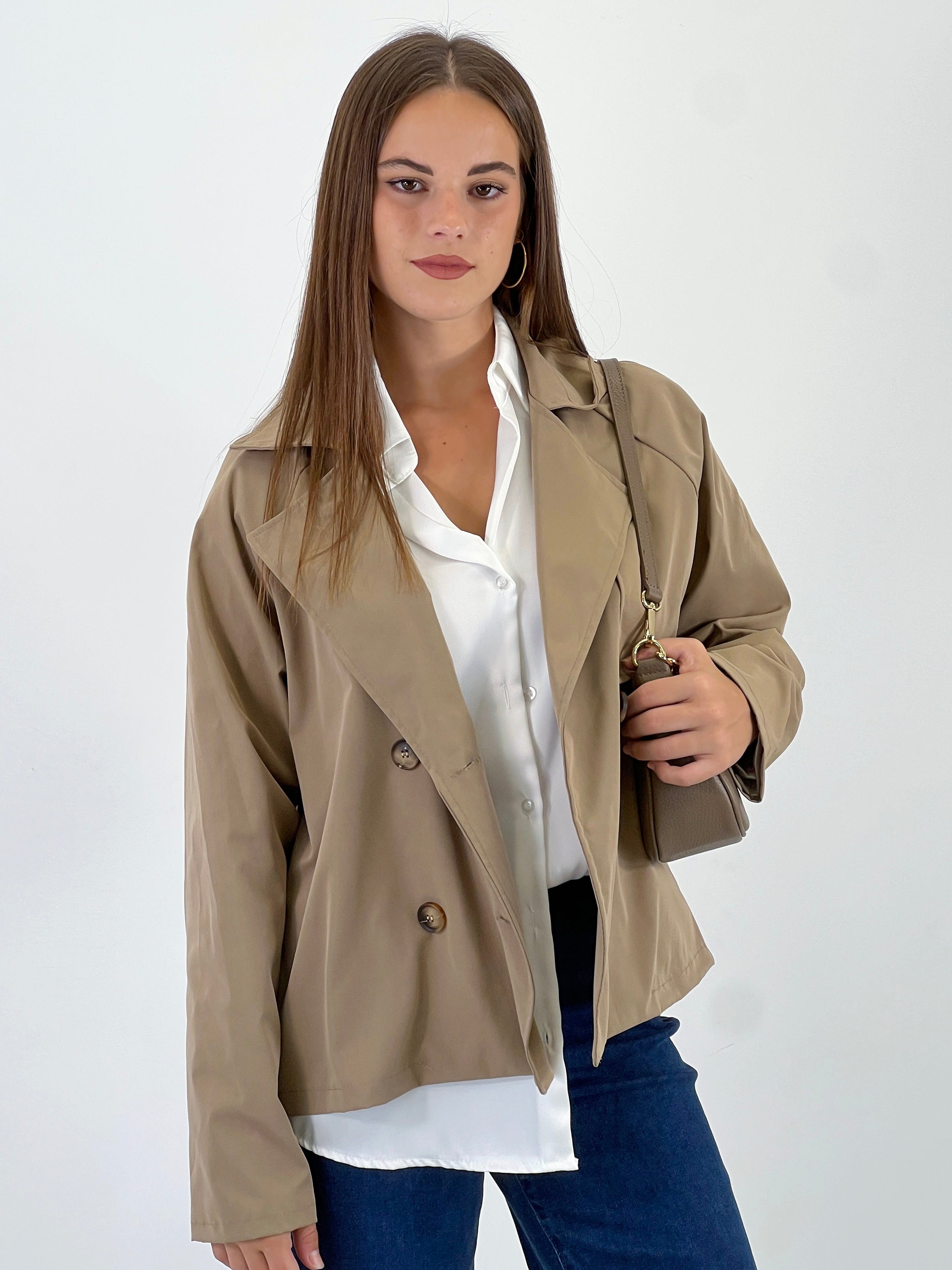 Short trench gabardine coat