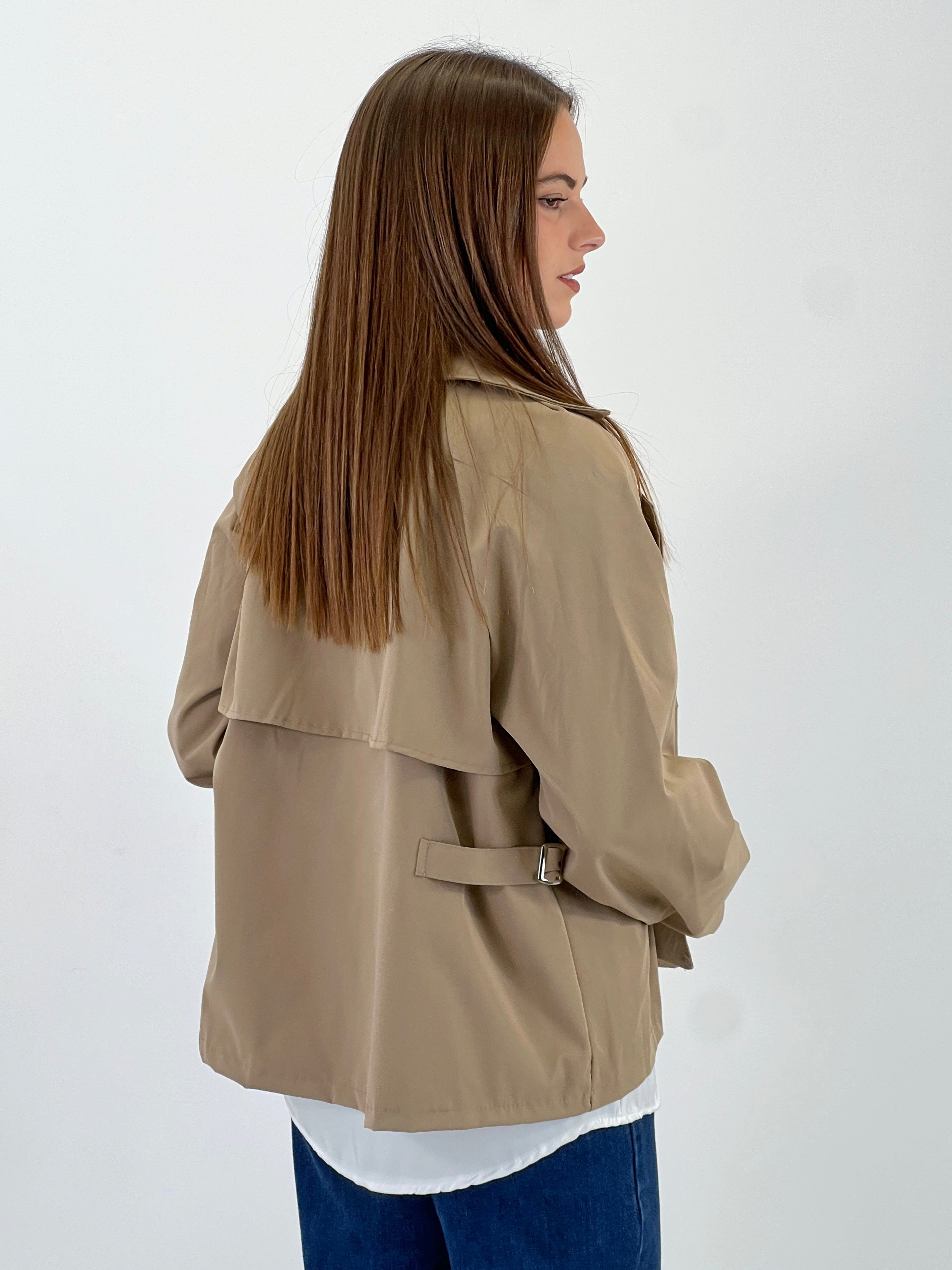 Short trench gabardine coat