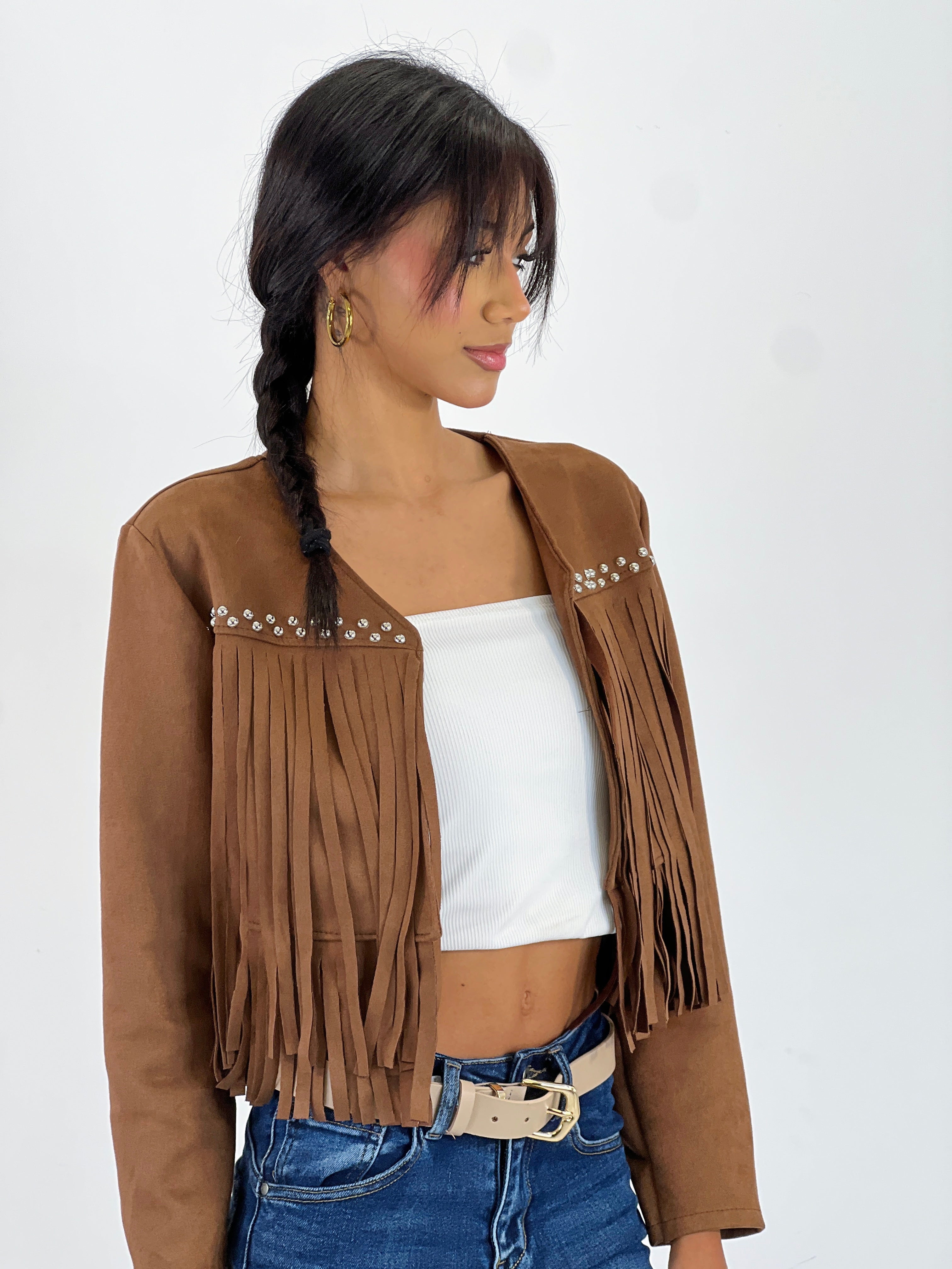 Jaqueta de pell de serè amb serrells