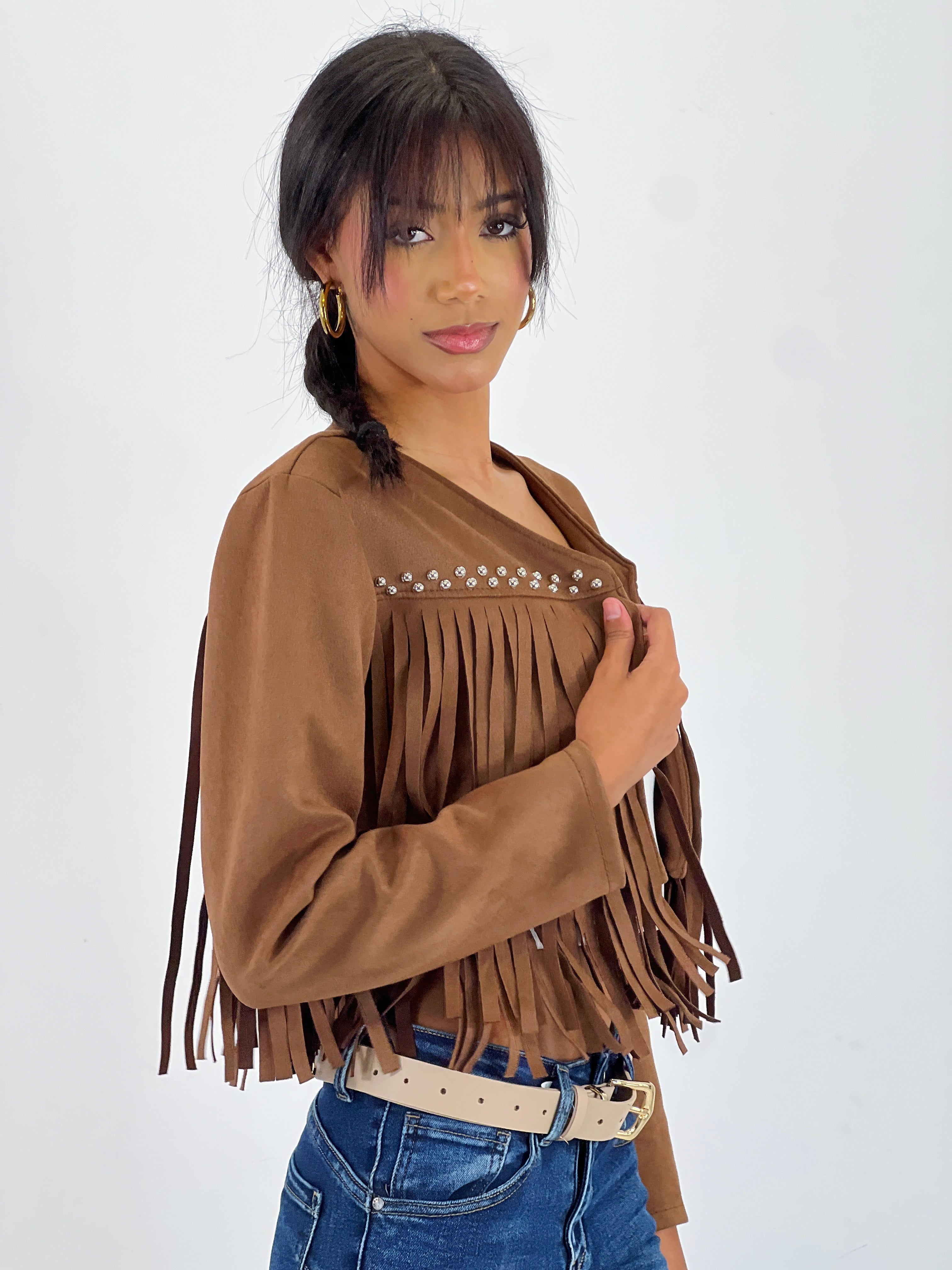 Jaqueta de pell de serè amb serrells